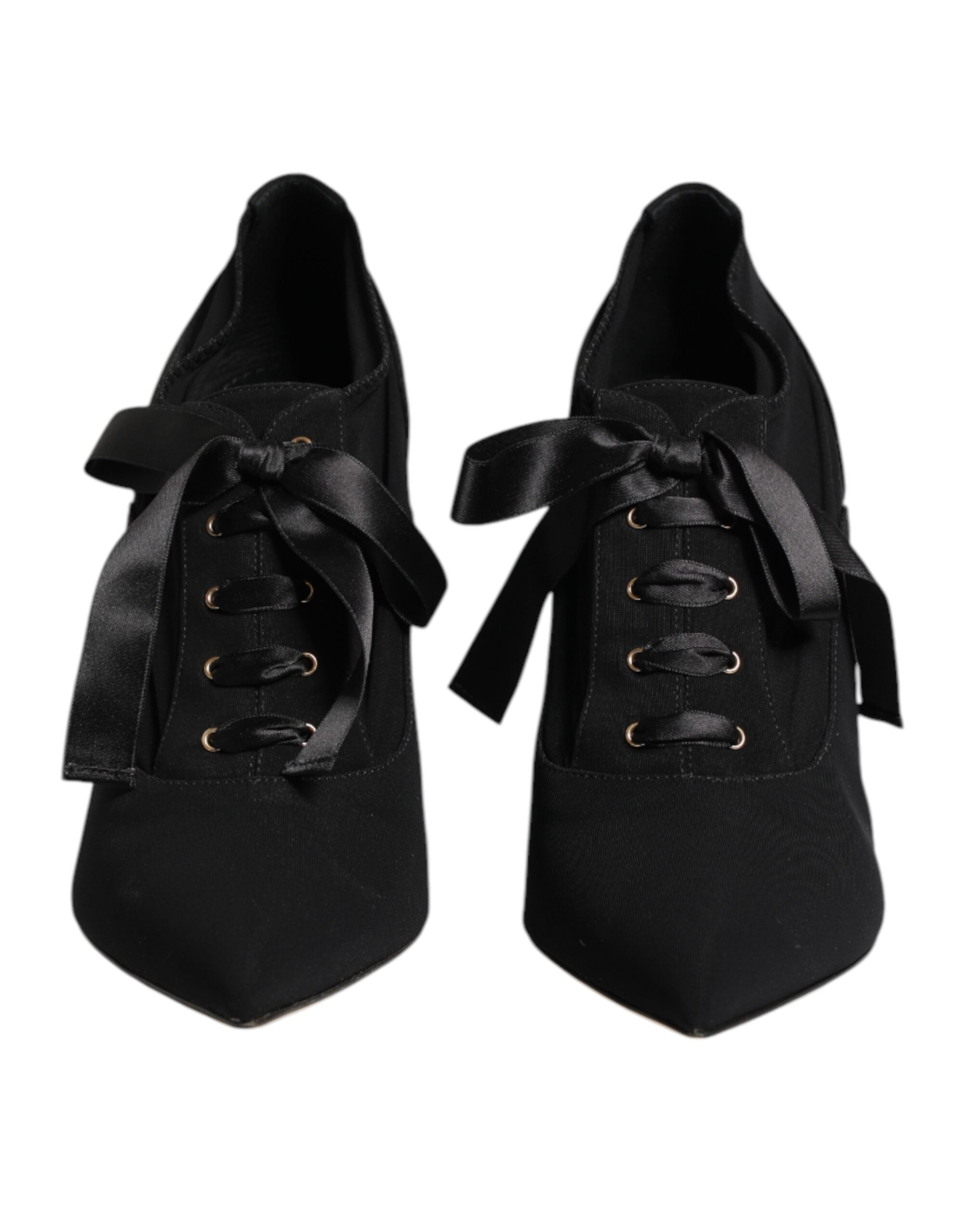 Black Lace Up Stiletto Heels Pumps Shoes - ventzia