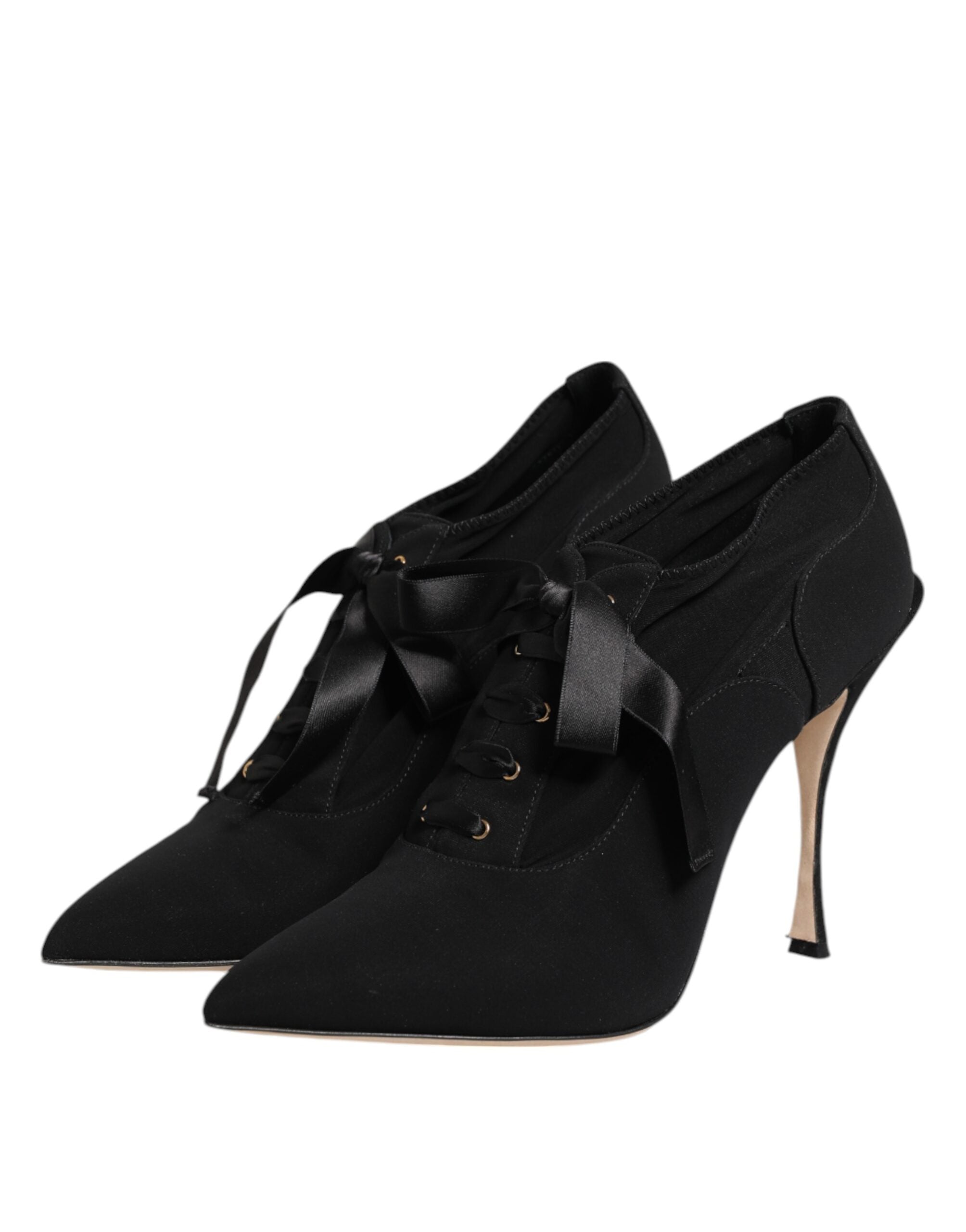 Black Lace Up Stiletto Heels Pumps Shoes - ventzia