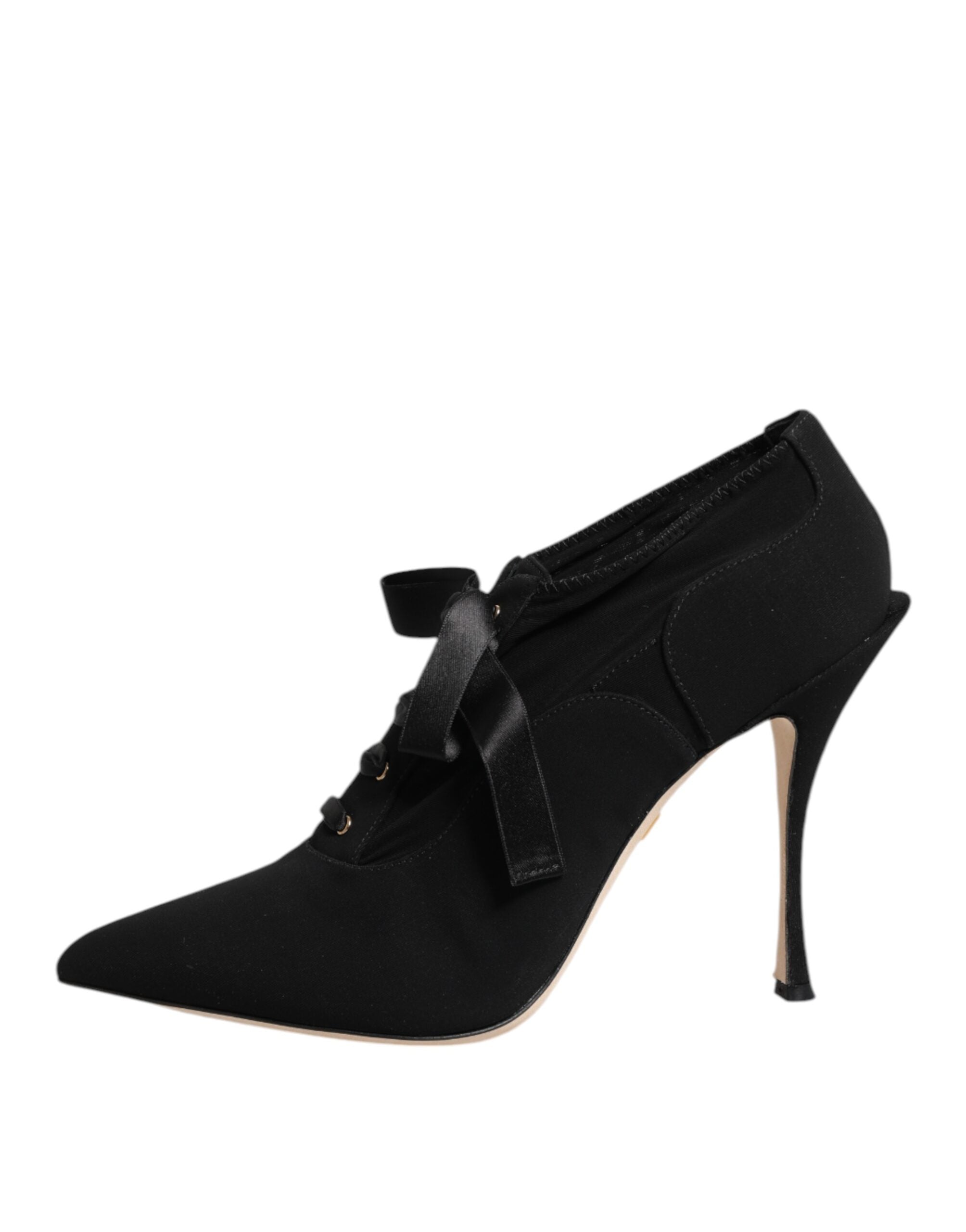 Black Lace Up Stiletto Heels Pumps Shoes - ventzia
