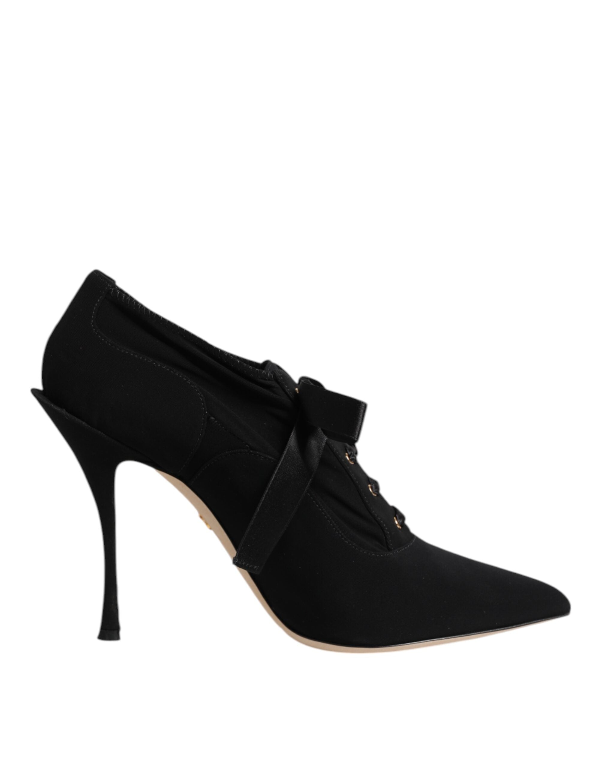 Black Lace Up Stiletto Heels Pumps Shoes - ventzia