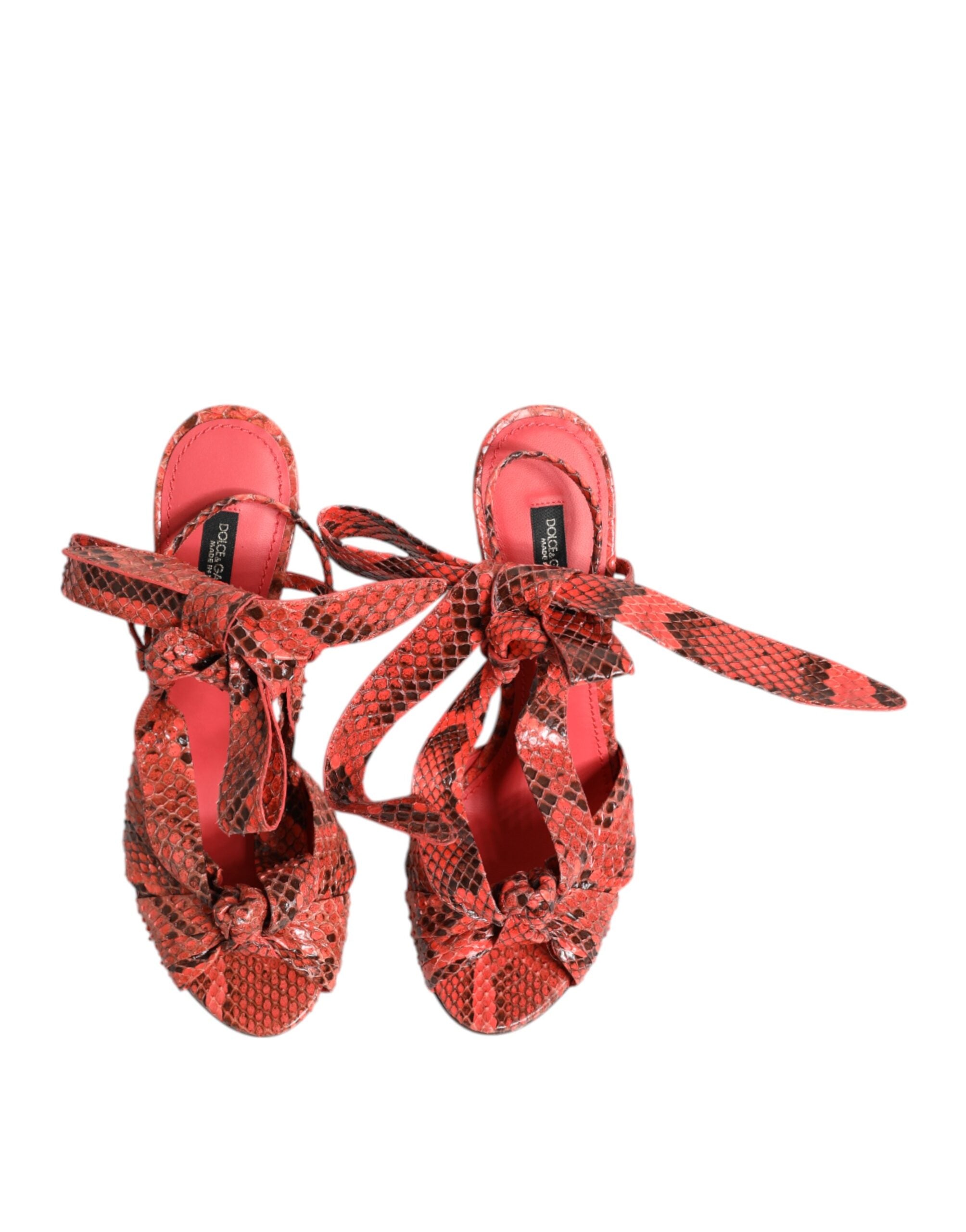 Coral Python Leather Heels Sandals Shoes - ventzia