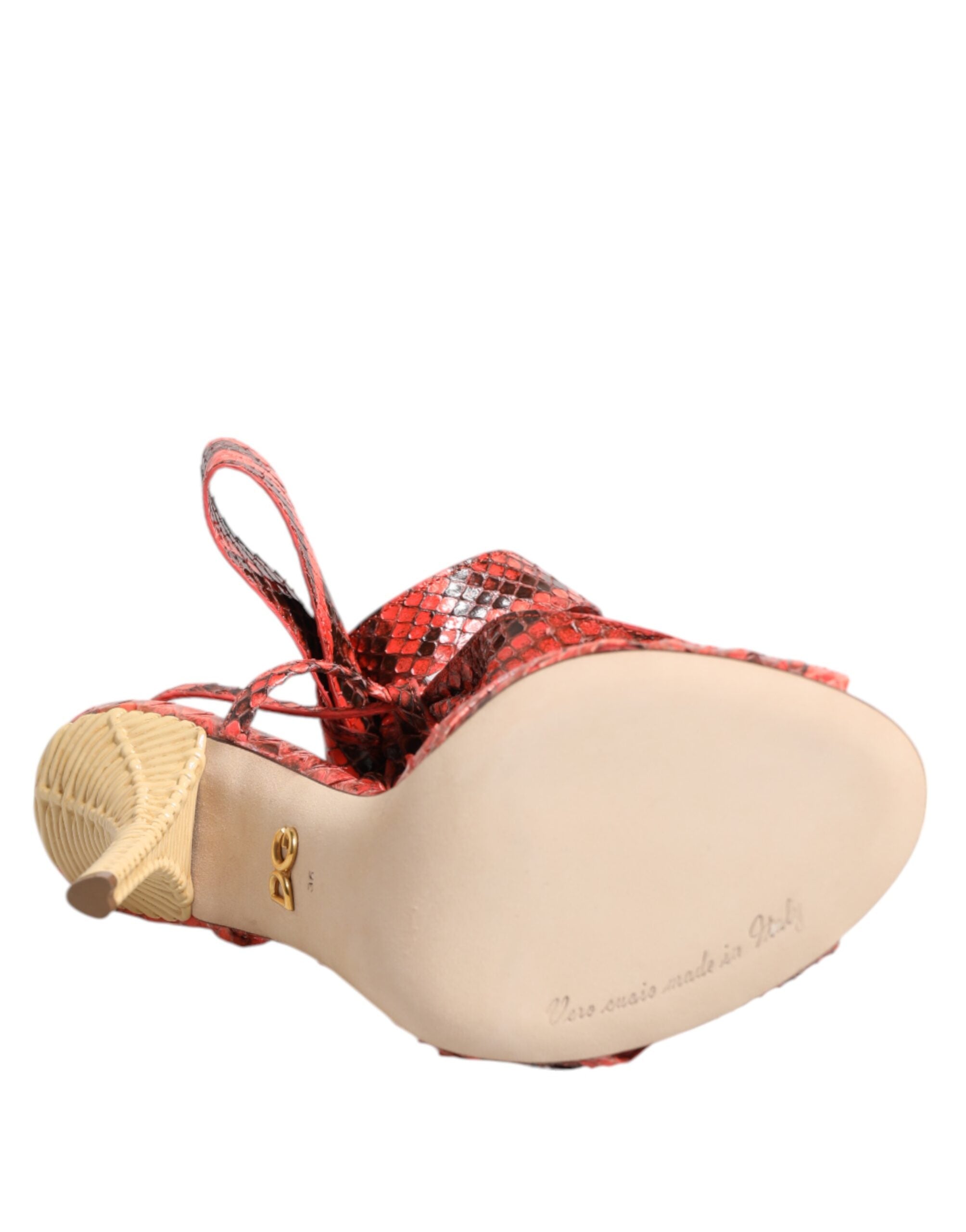 Coral Python Leather Heels Sandals Shoes - ventzia