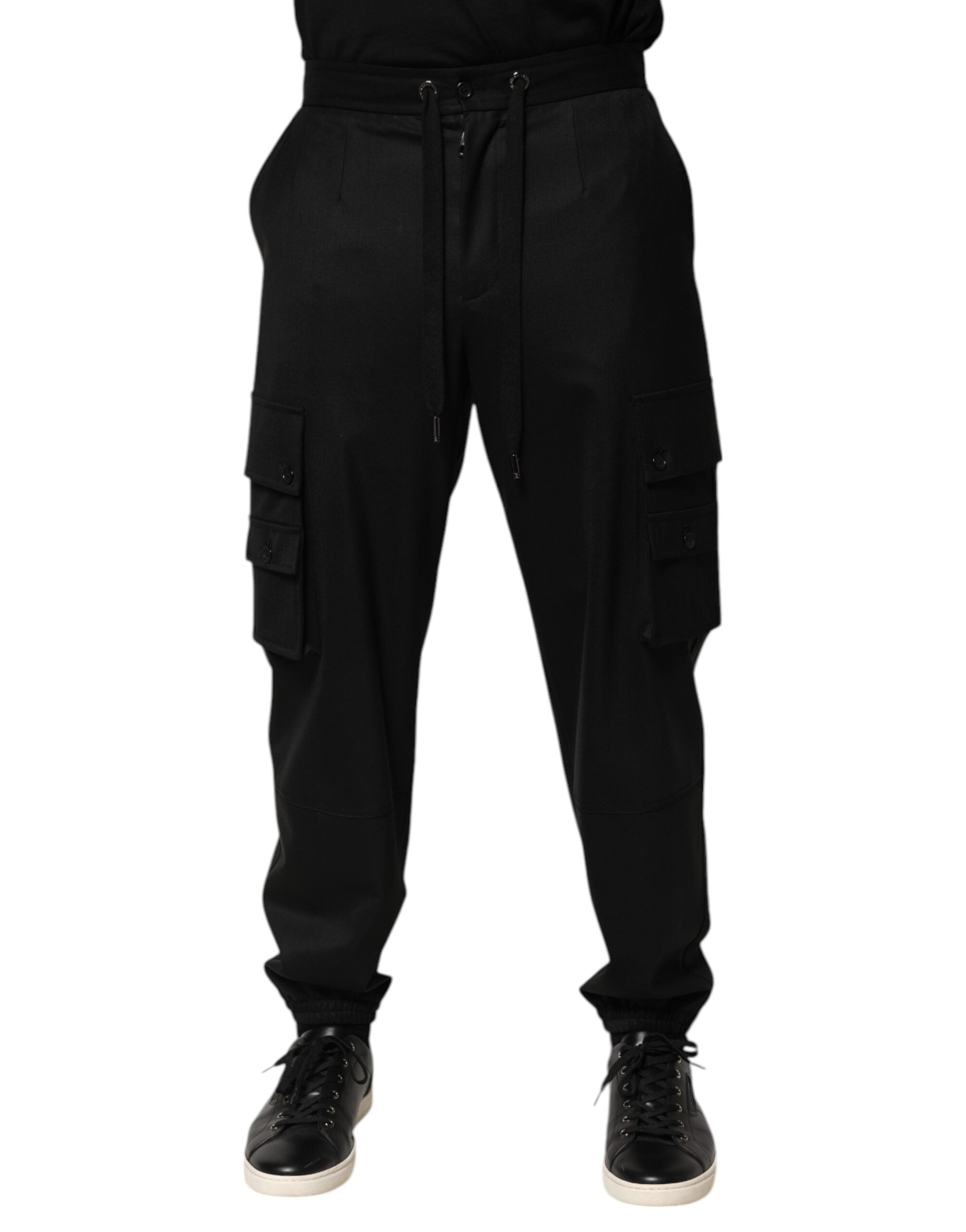 Solid Black Cargo Jogger Men Sweatpants Pants - ventzia