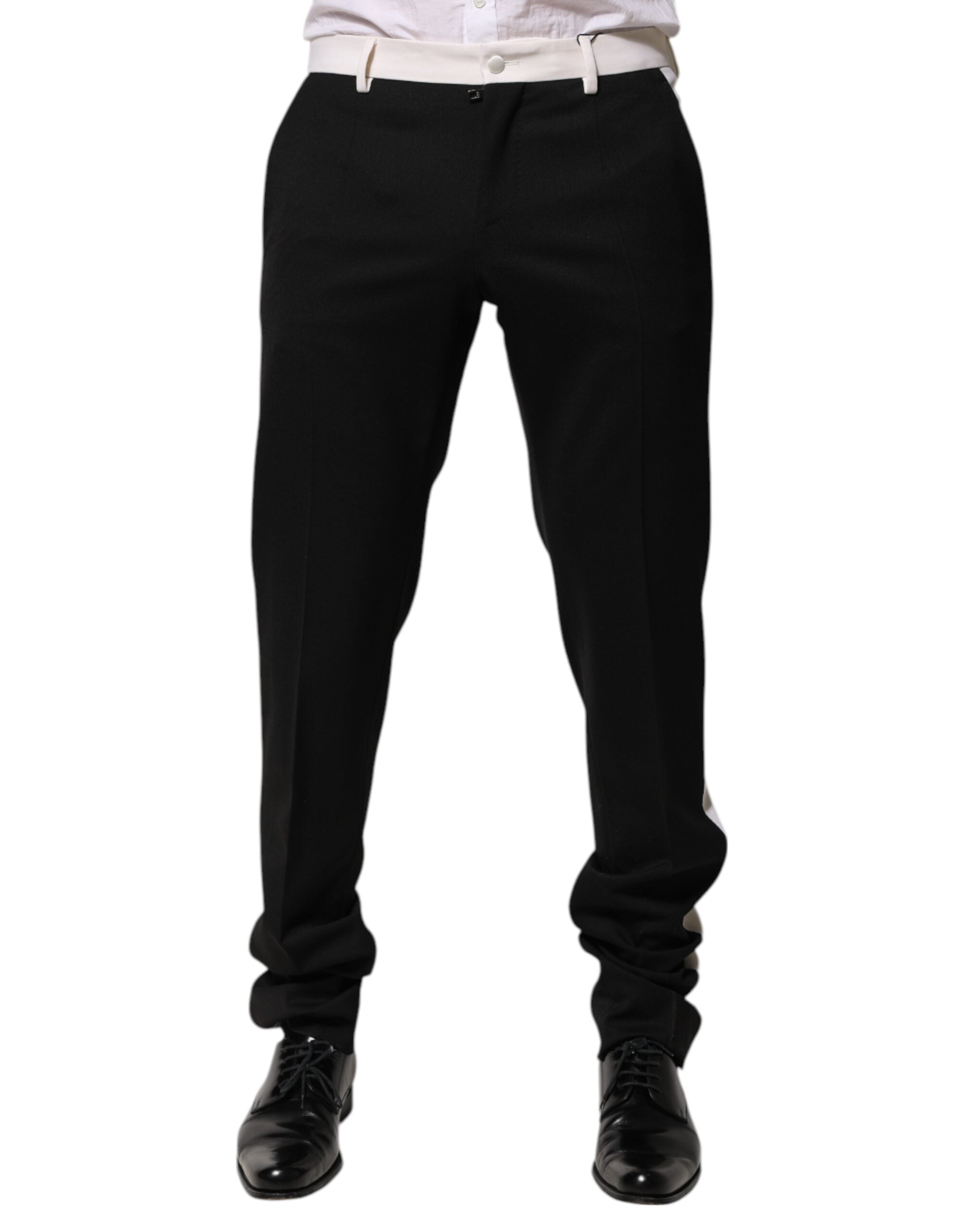 Black White Stripe Wool Men Trouser Pants - ventzia