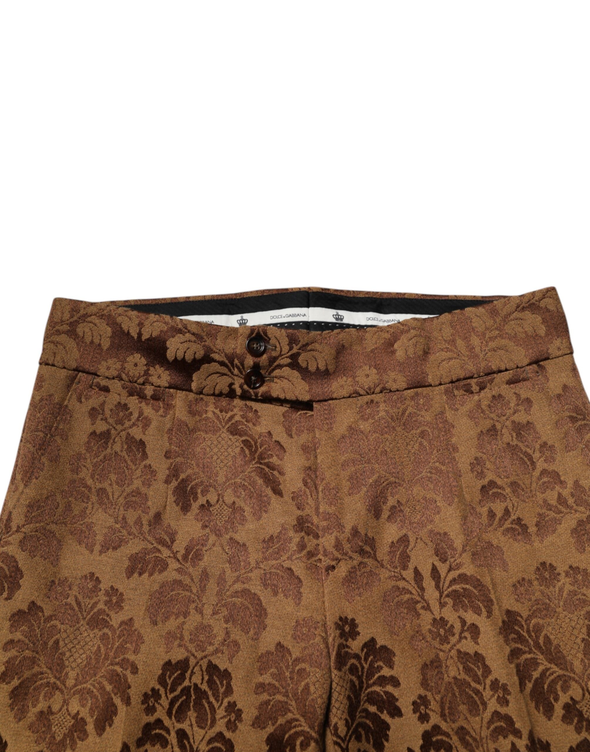 Brown Floral Jacquard Men Skinny Trouser Pants - ventzia