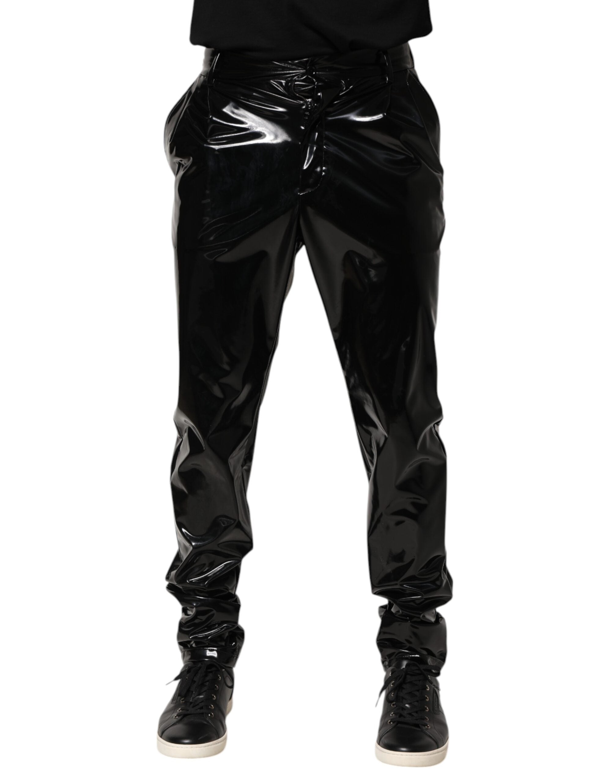 Black Polyester Mid Waist Men Trouser Pants - ventzia