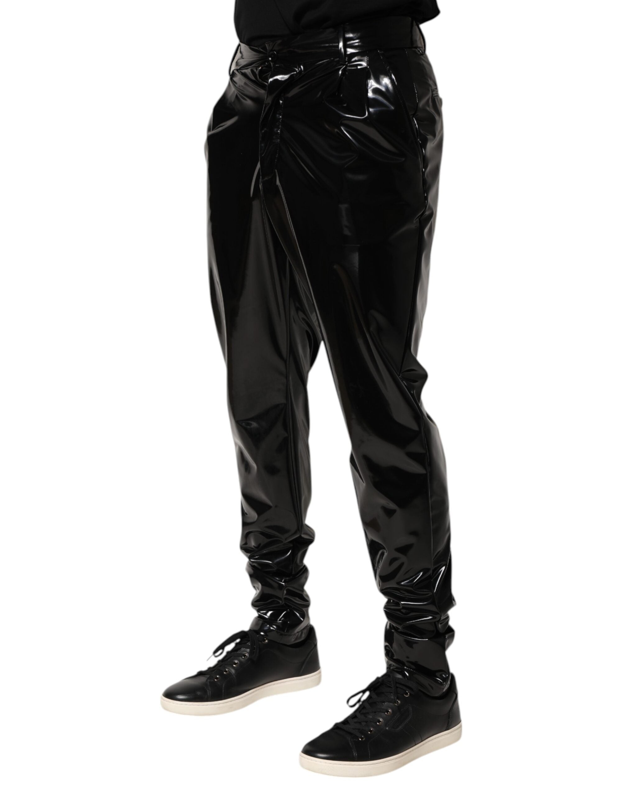 Black Polyester Mid Waist Men Trouser Pants - ventzia