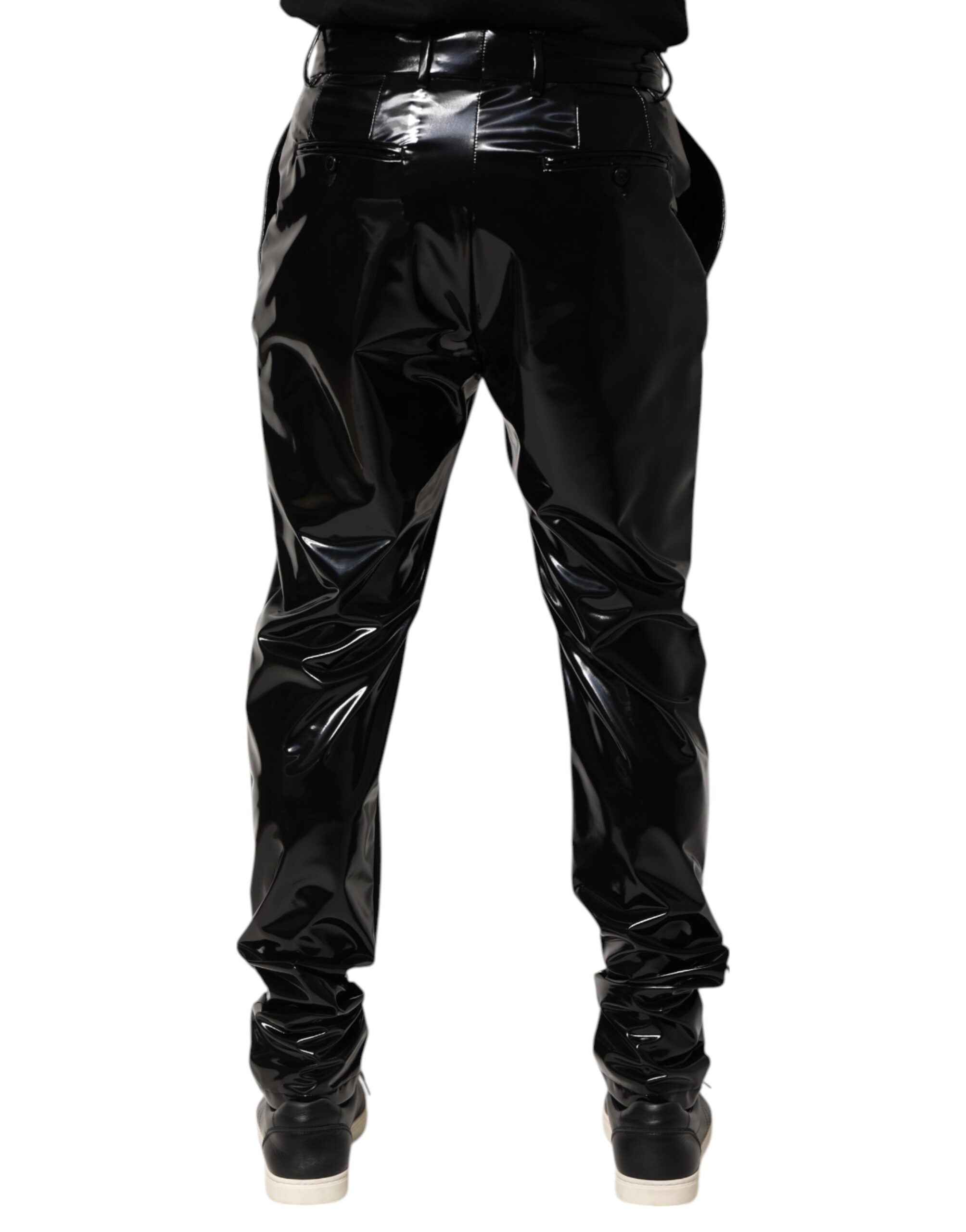 Black Polyester Mid Waist Men Trouser Pants - ventzia