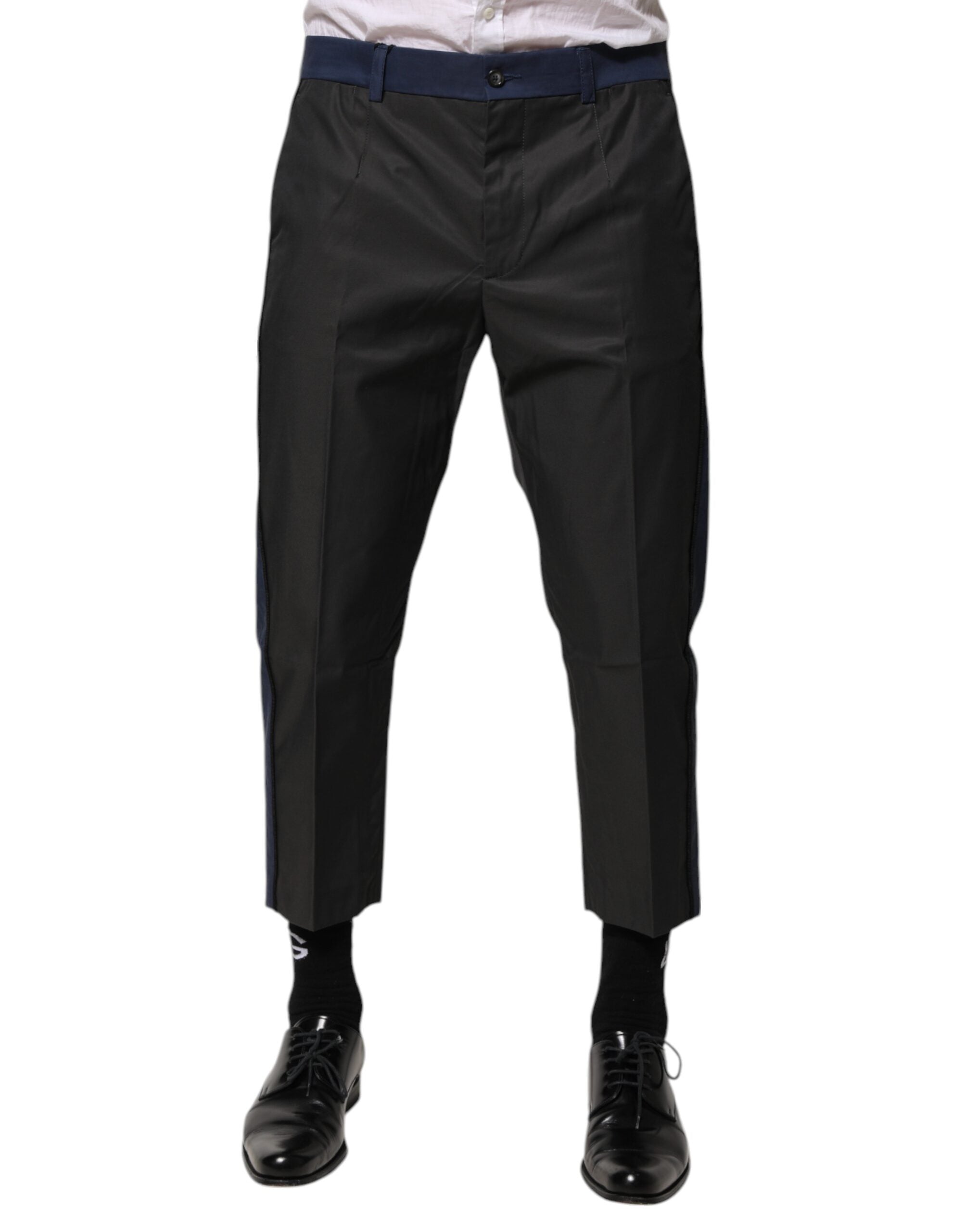 Gray Blue Cotton 3/4 Chinos Crop Trouser Pants - ventzia