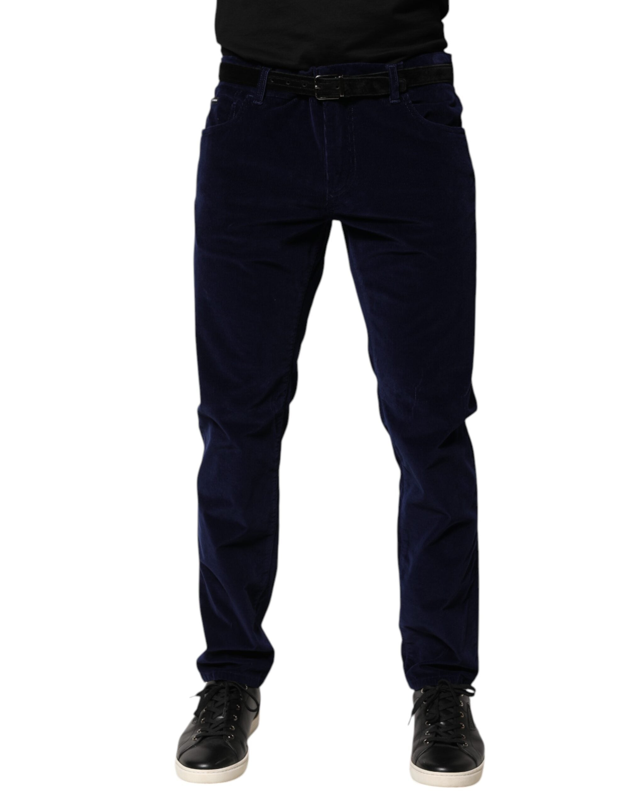 Navy Blue Cotton Tapered Formal Trouser Pants - ventzia