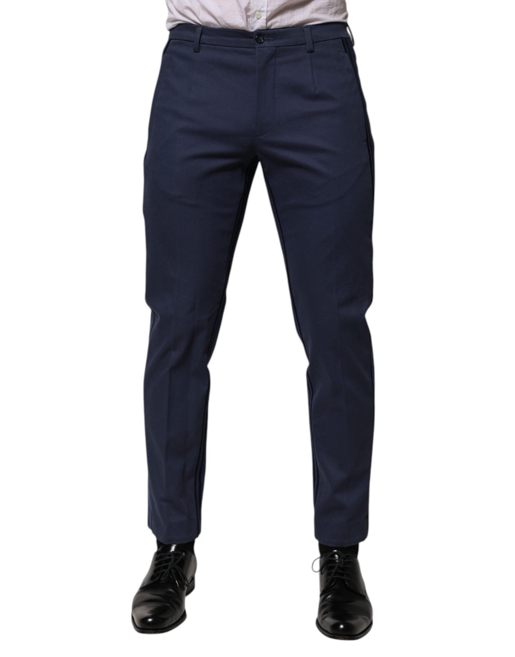 Blue Cotton Tapered Men Formal Trousers Pants - ventzia
