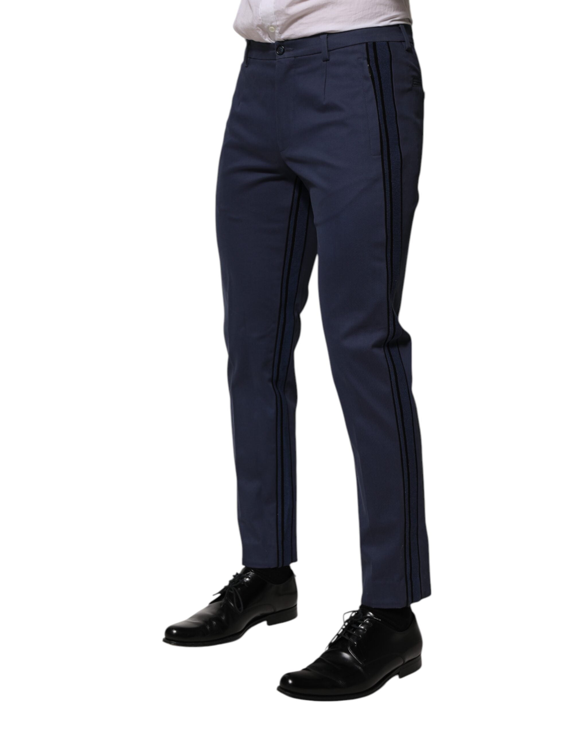 Blue Cotton Tapered Men Formal Trousers Pants - ventzia