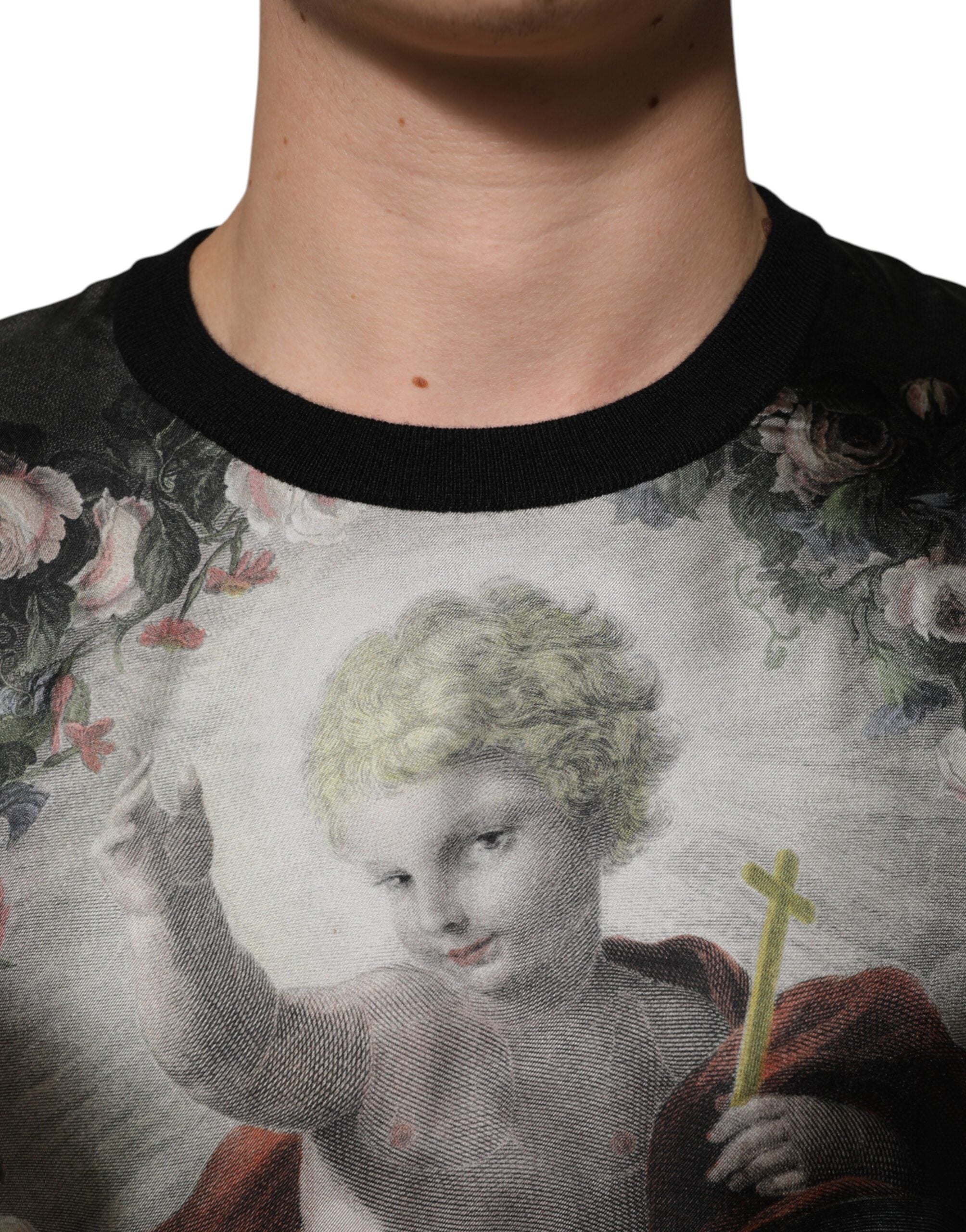 Black Cashmere Cherub Print Baroque Sweater - ventzia