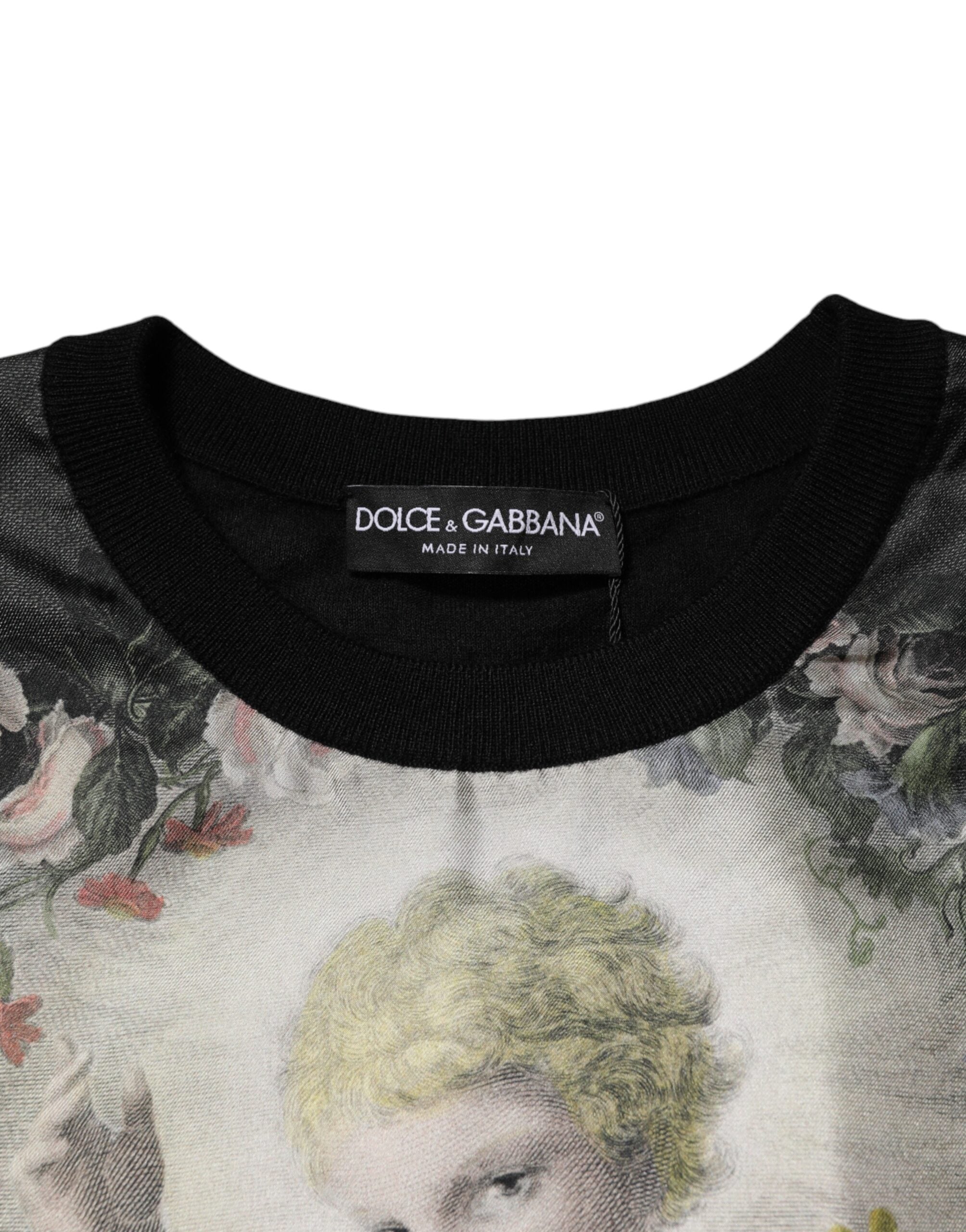 Black Cashmere Cherub Print Baroque Sweater - ventzia