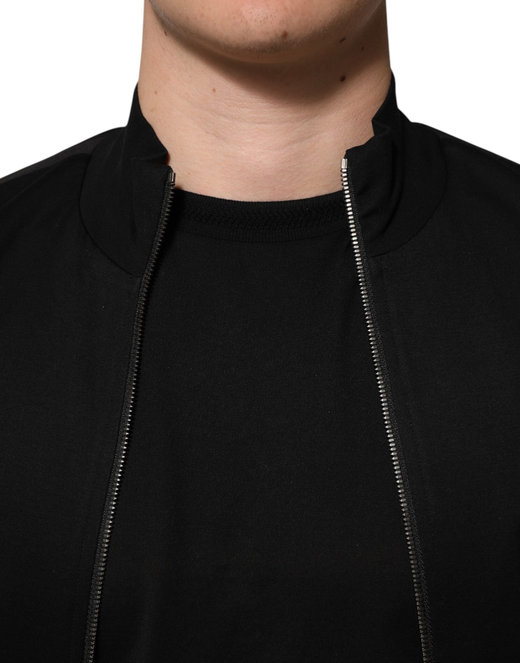 Black Cotton Logo Full Zip Men Bomber Jacket - ventzia