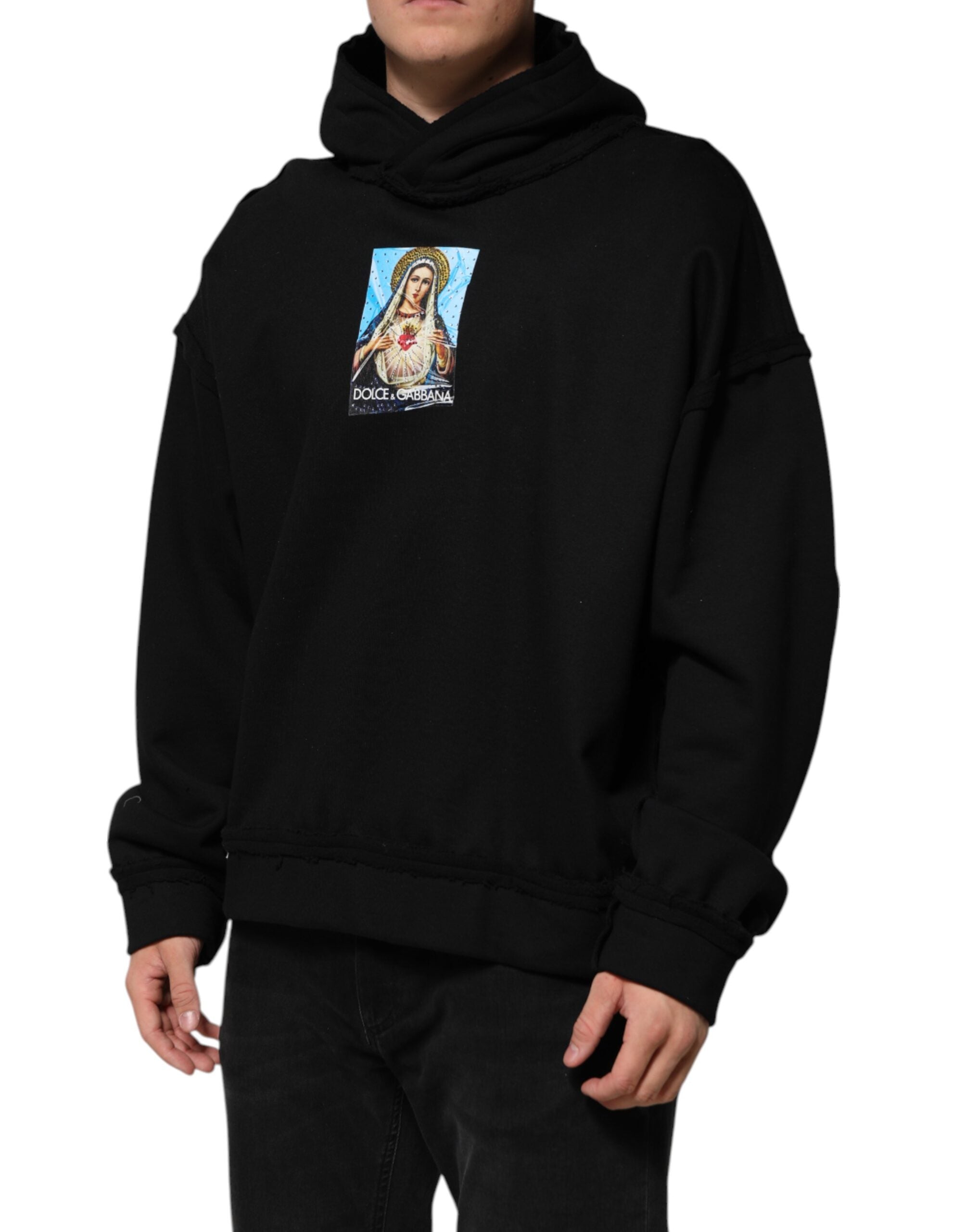 Black Printed Hoodie Crystal Embellished Jacket - ventzia