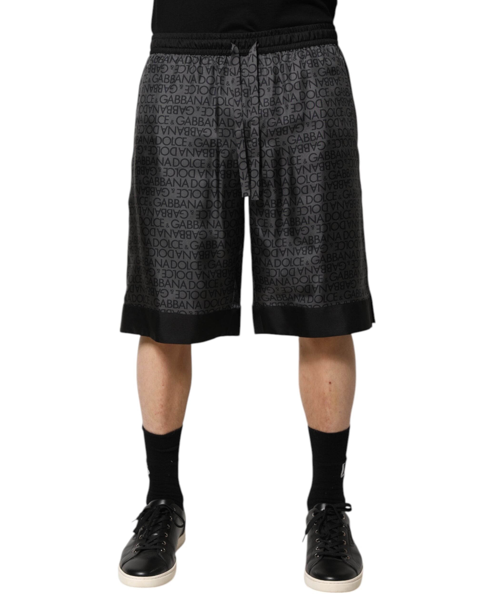 Gray Black Silk DG Logo Men Bermuda Shorts - ventzia