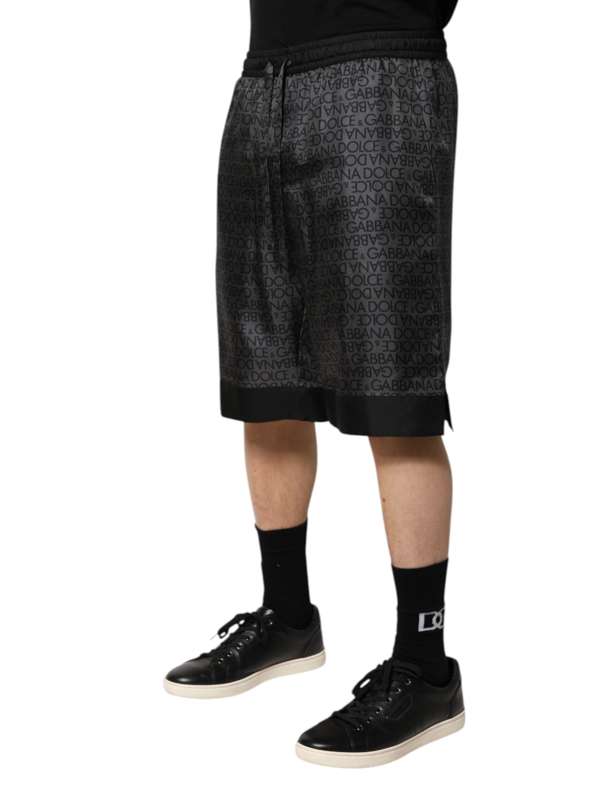 Gray Black Silk DG Logo Men Bermuda Shorts - ventzia