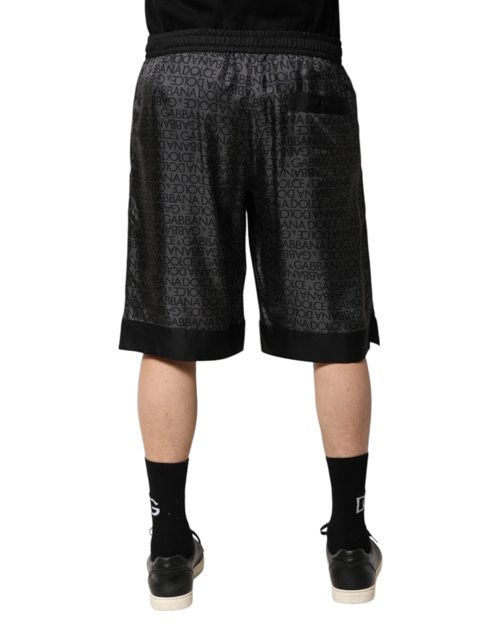 Gray Black Silk DG Logo Men Bermuda Shorts - ventzia