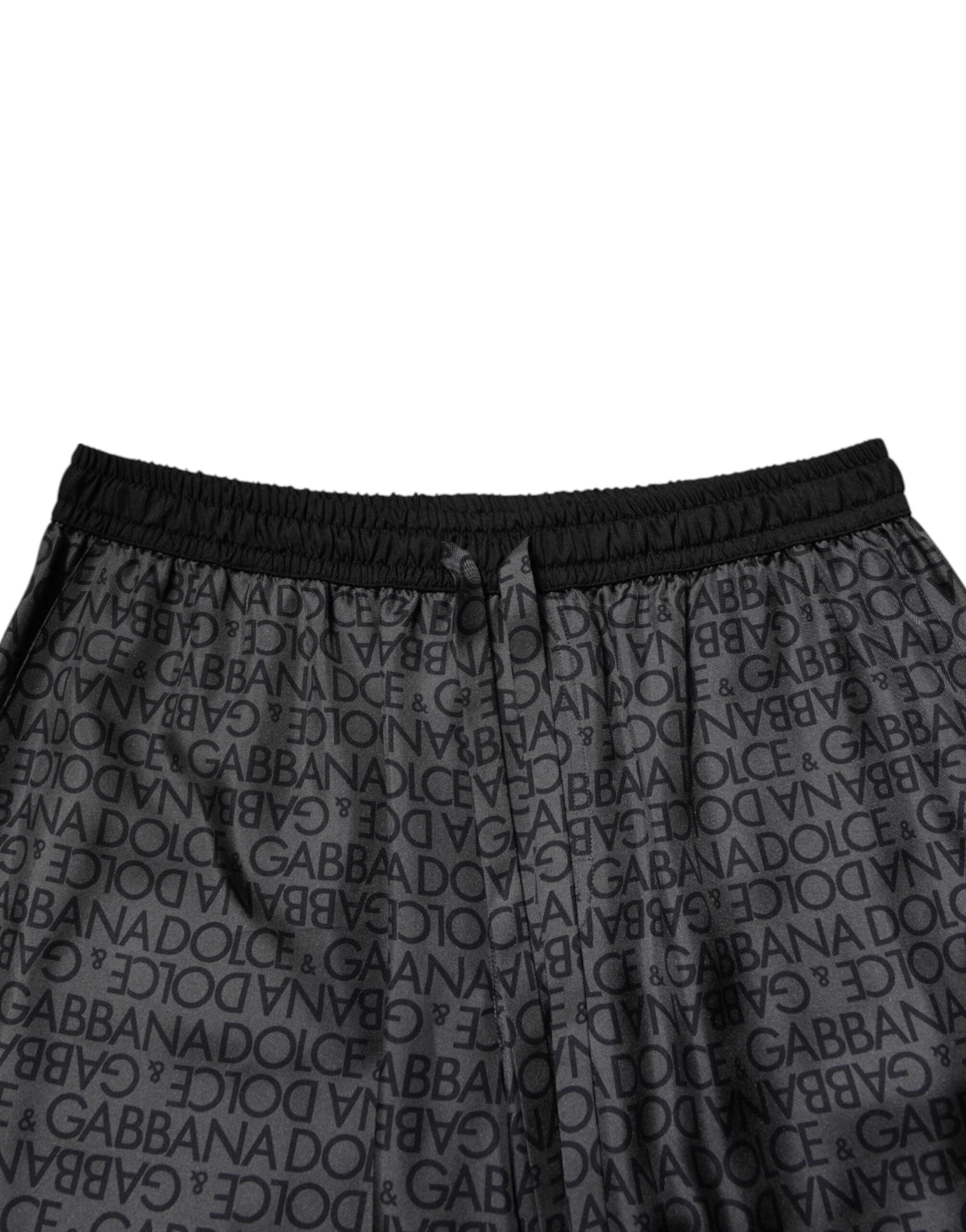 Gray Black Silk DG Logo Men Bermuda Shorts - ventzia