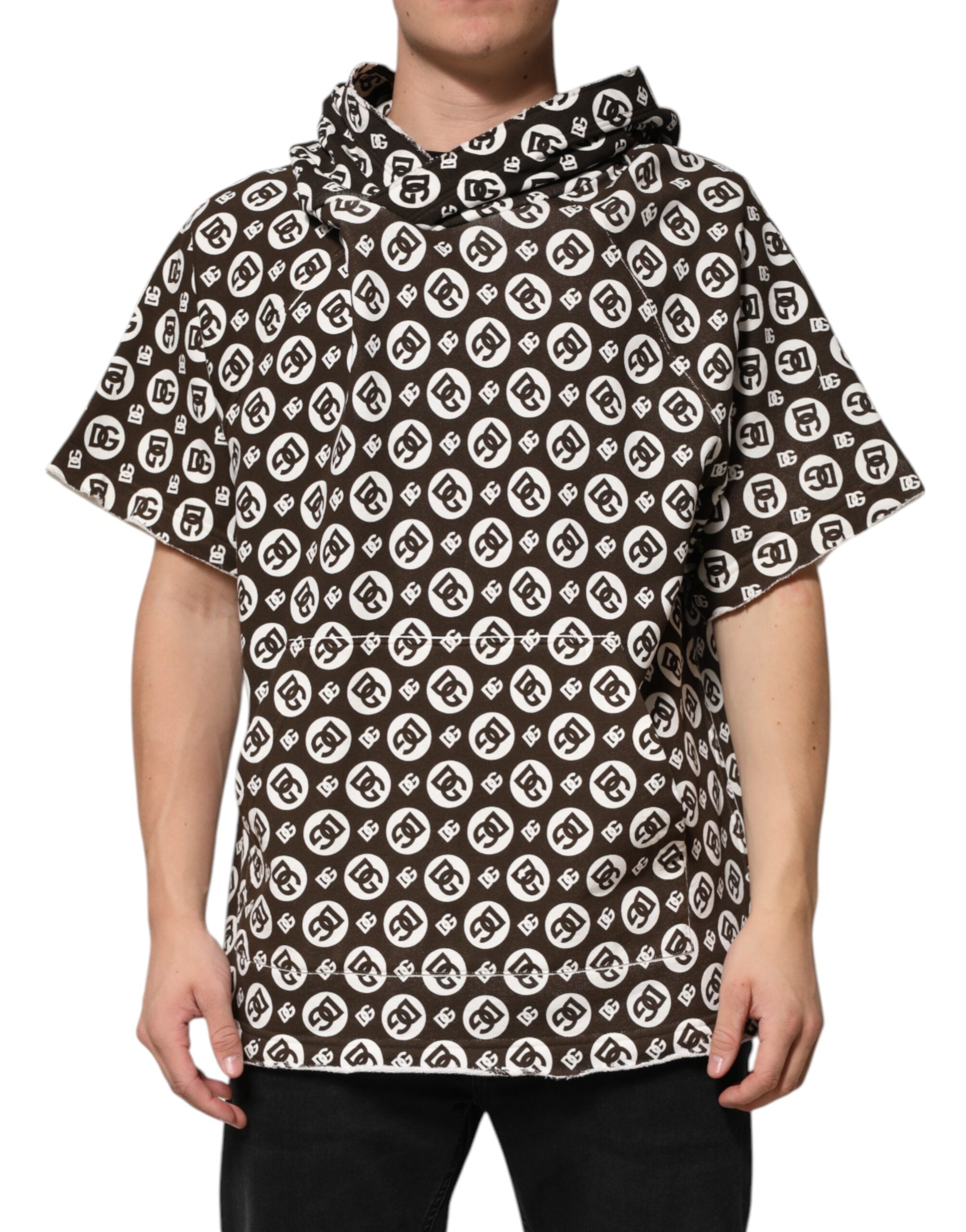 Brown White DG Logo Short Hoodie Sweater - ventzia