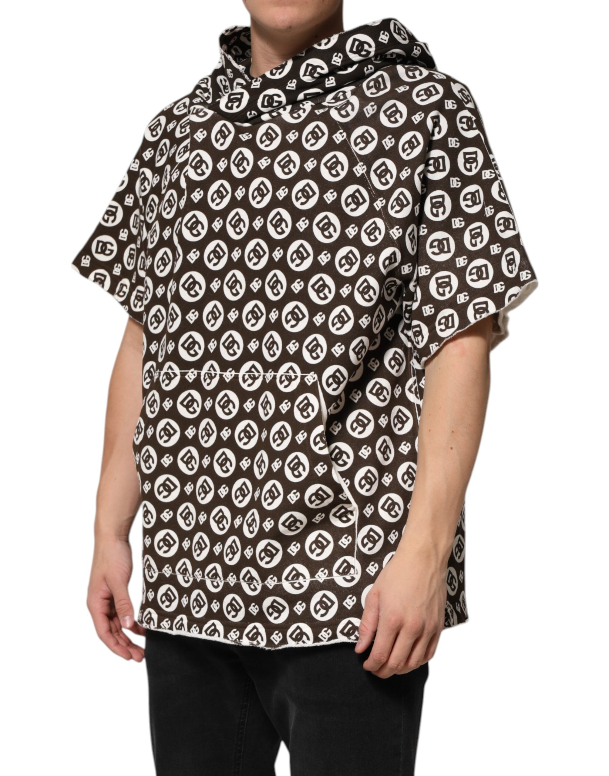 Brown White DG Logo Short Hoodie Sweater - ventzia