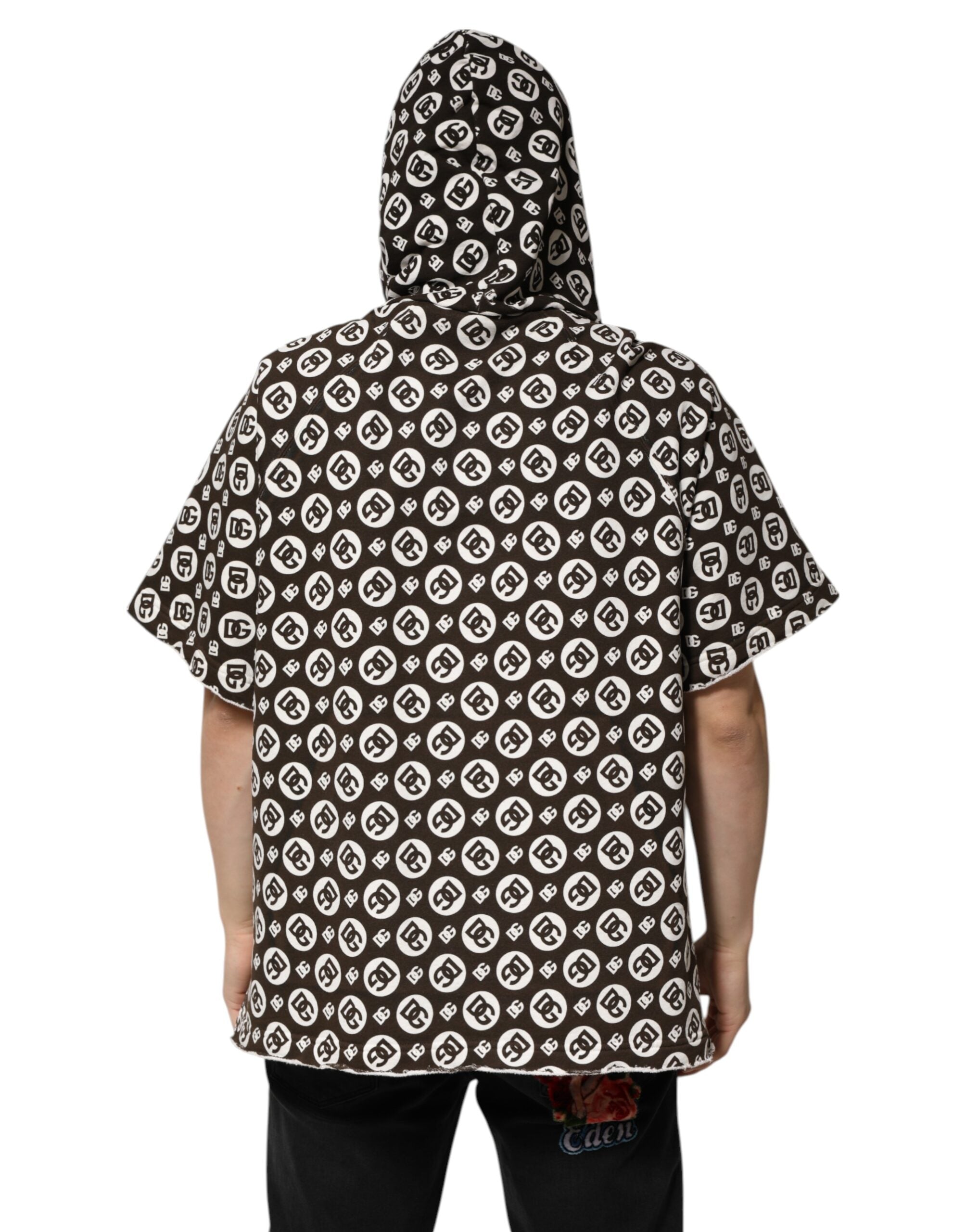 Brown White DG Logo Short Hoodie Sweater - ventzia