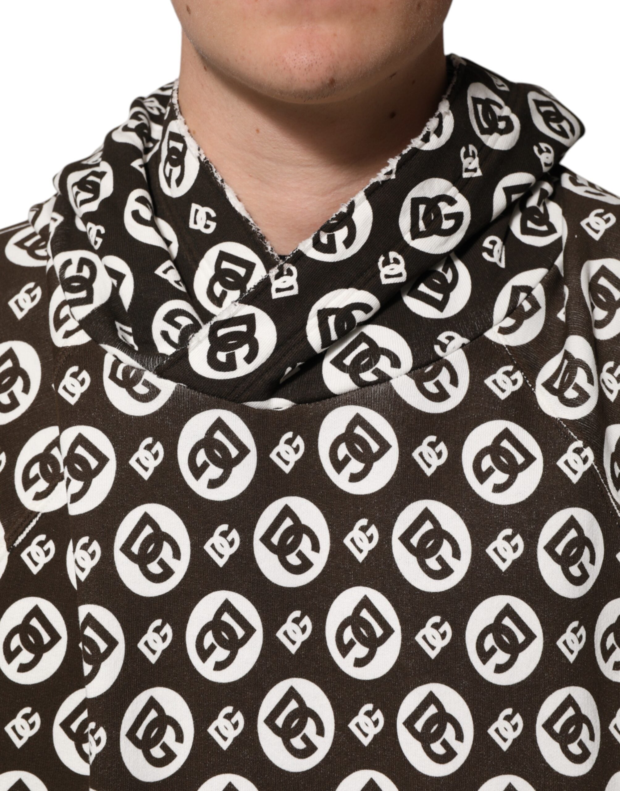Brown White DG Logo Short Hoodie Sweater - ventzia