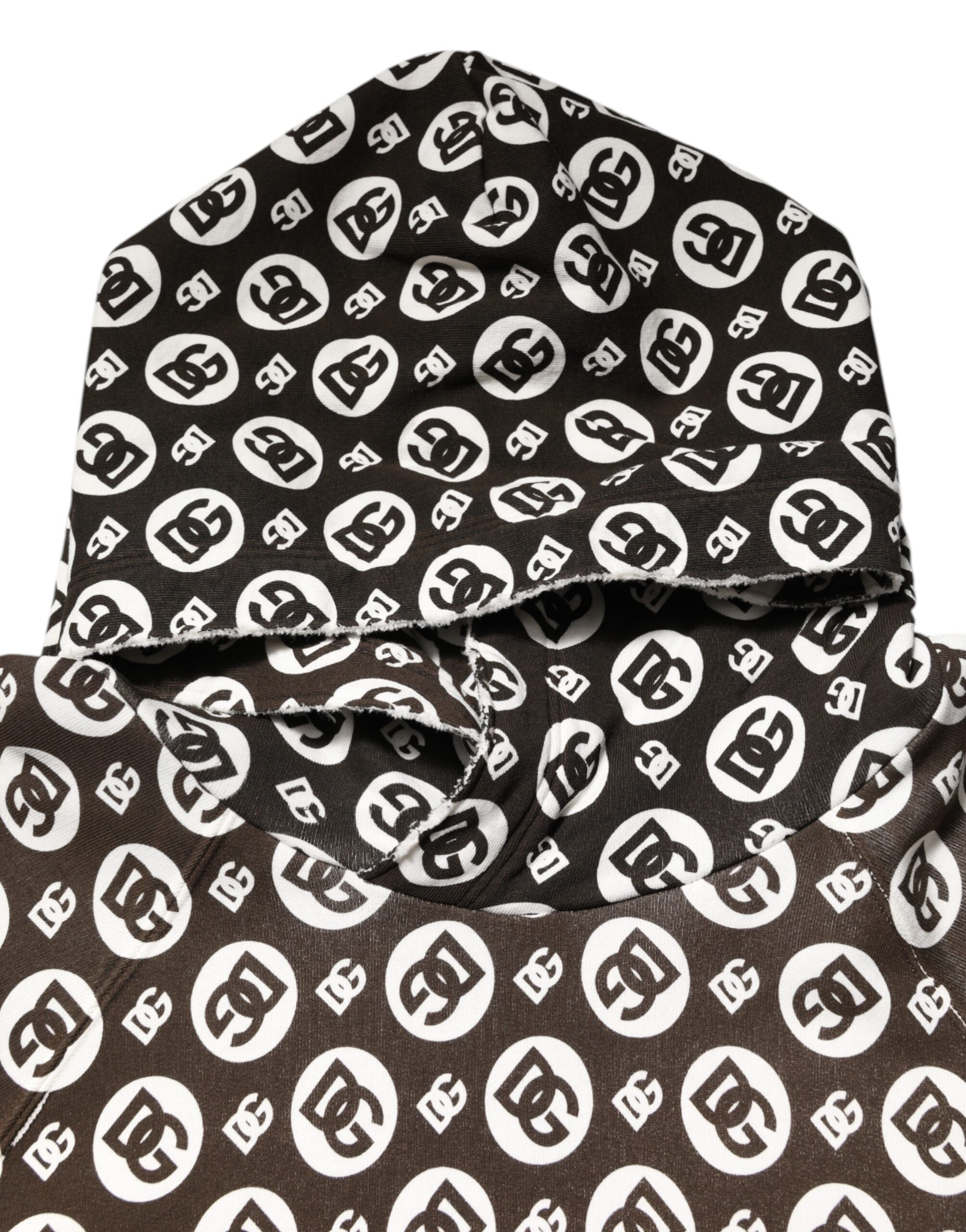 Brown White DG Logo Short Hoodie Sweater - ventzia