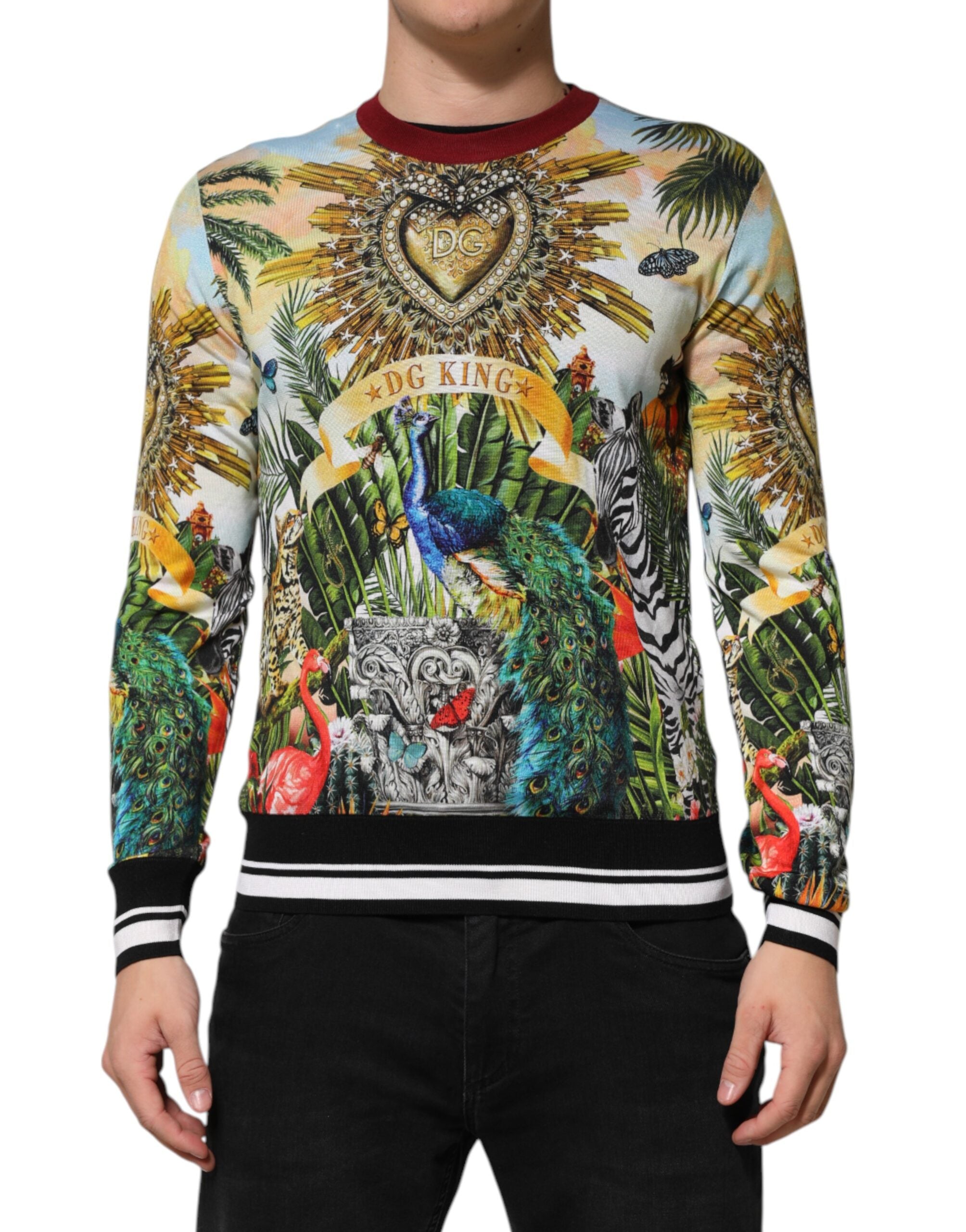 Tropical Heart Crown Silk Pullover Sweater - ventzia
