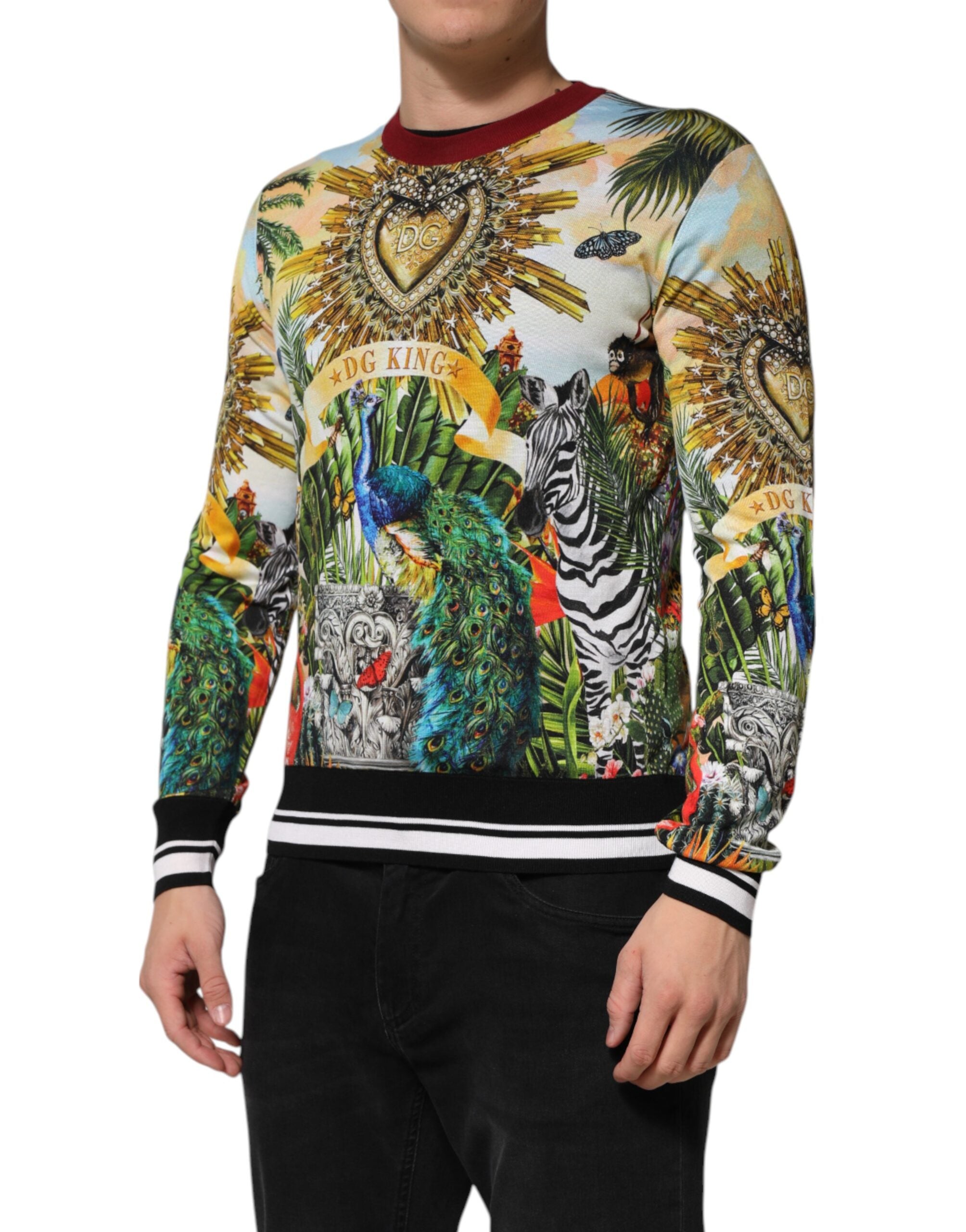Tropical Heart Crown Silk Pullover Sweater - ventzia