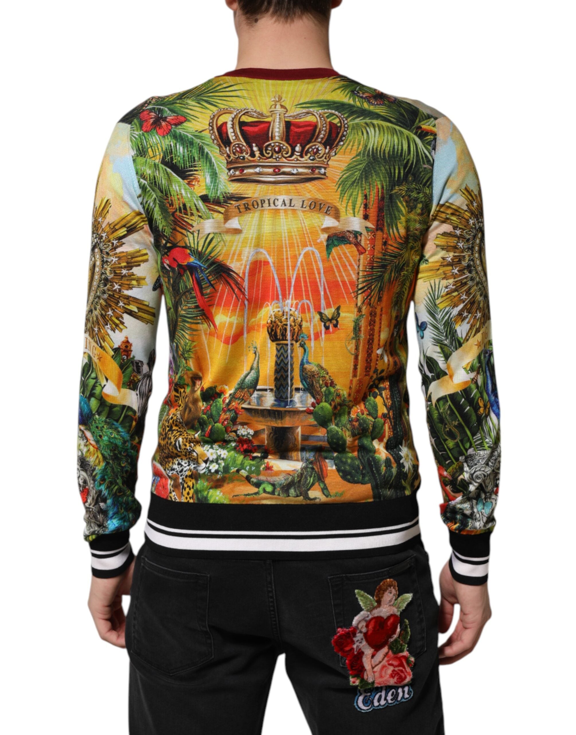 Tropical Heart Crown Silk Pullover Sweater - ventzia