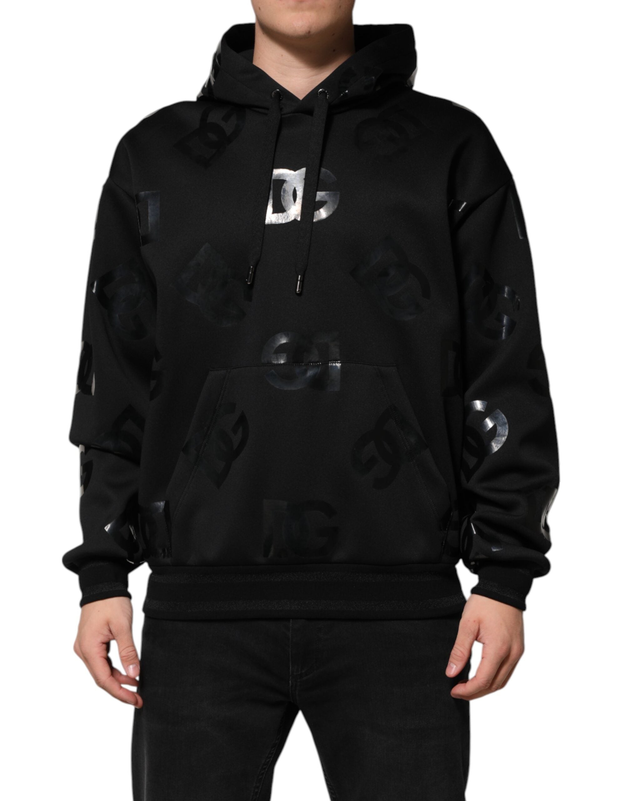 Black DG Logo Hoodie Metallic Print Sweater - ventzia