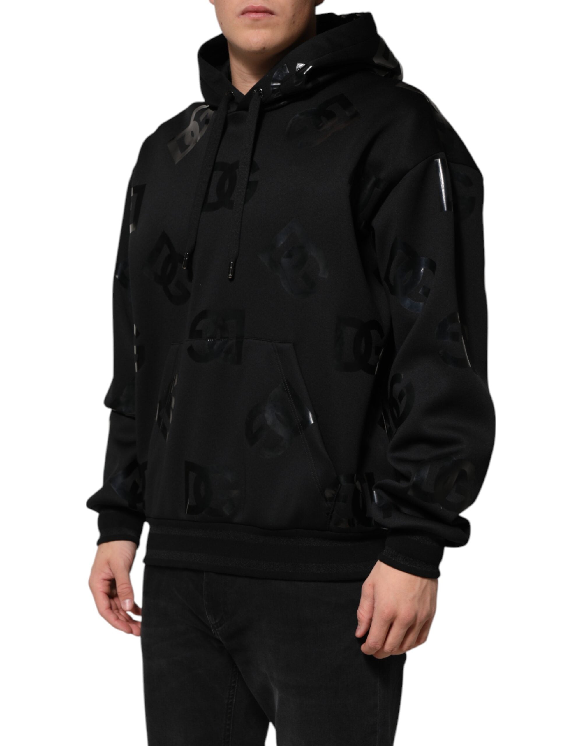 Black DG Logo Hoodie Metallic Print Sweater - ventzia