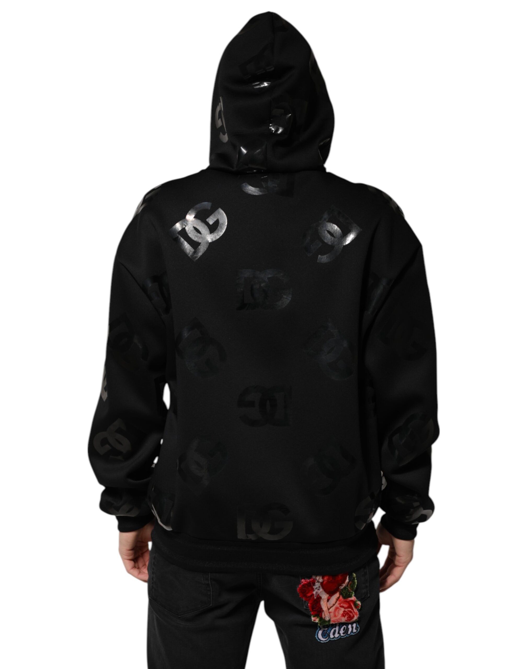 Black DG Logo Hoodie Metallic Print Sweater - ventzia