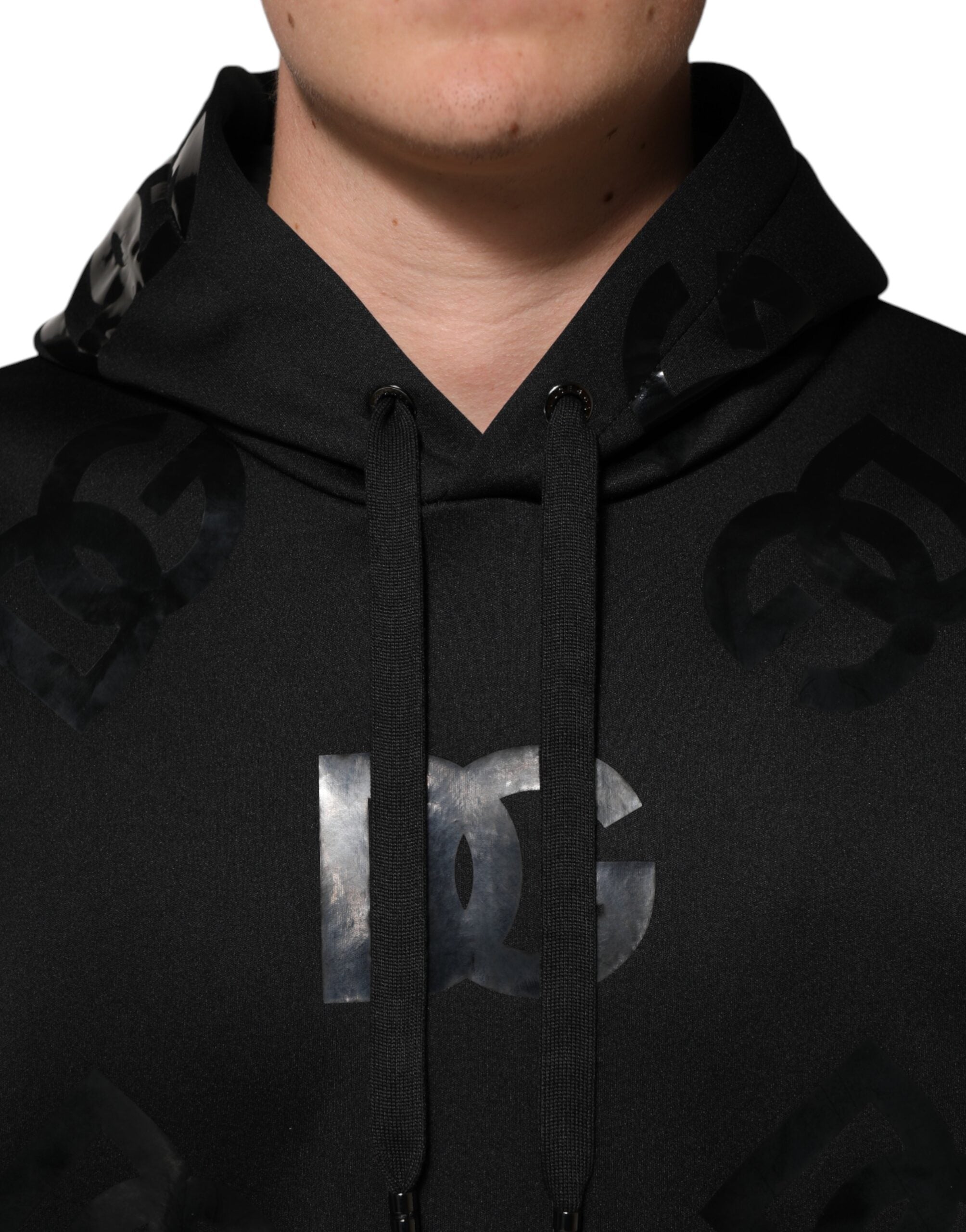 Black DG Logo Hoodie Metallic Print Sweater - ventzia