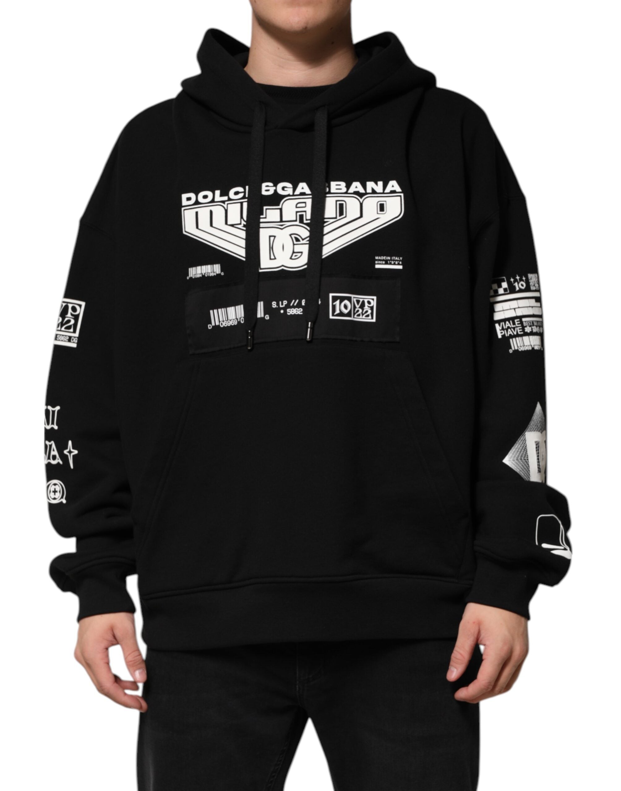Black Cotton DG Milano Logo Print Hoodie Sweater - ventzia
