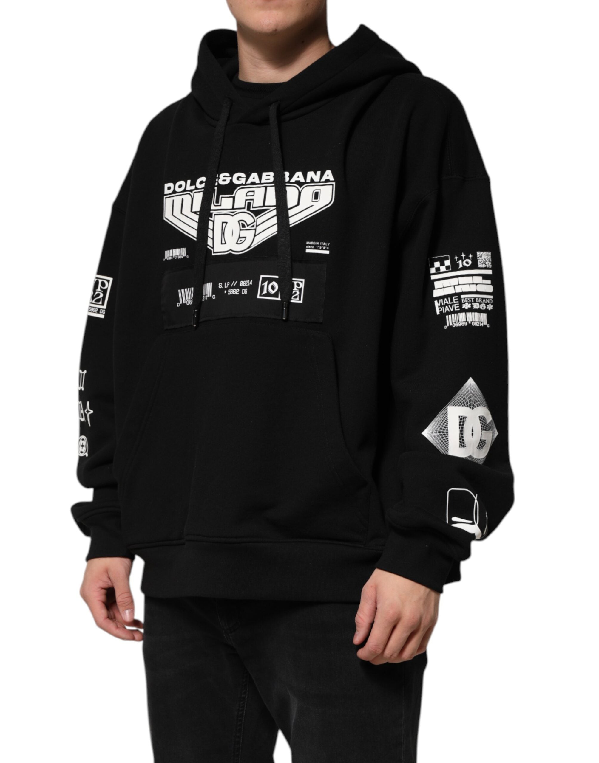 Black Cotton DG Milano Logo Print Hoodie Sweater - ventzia