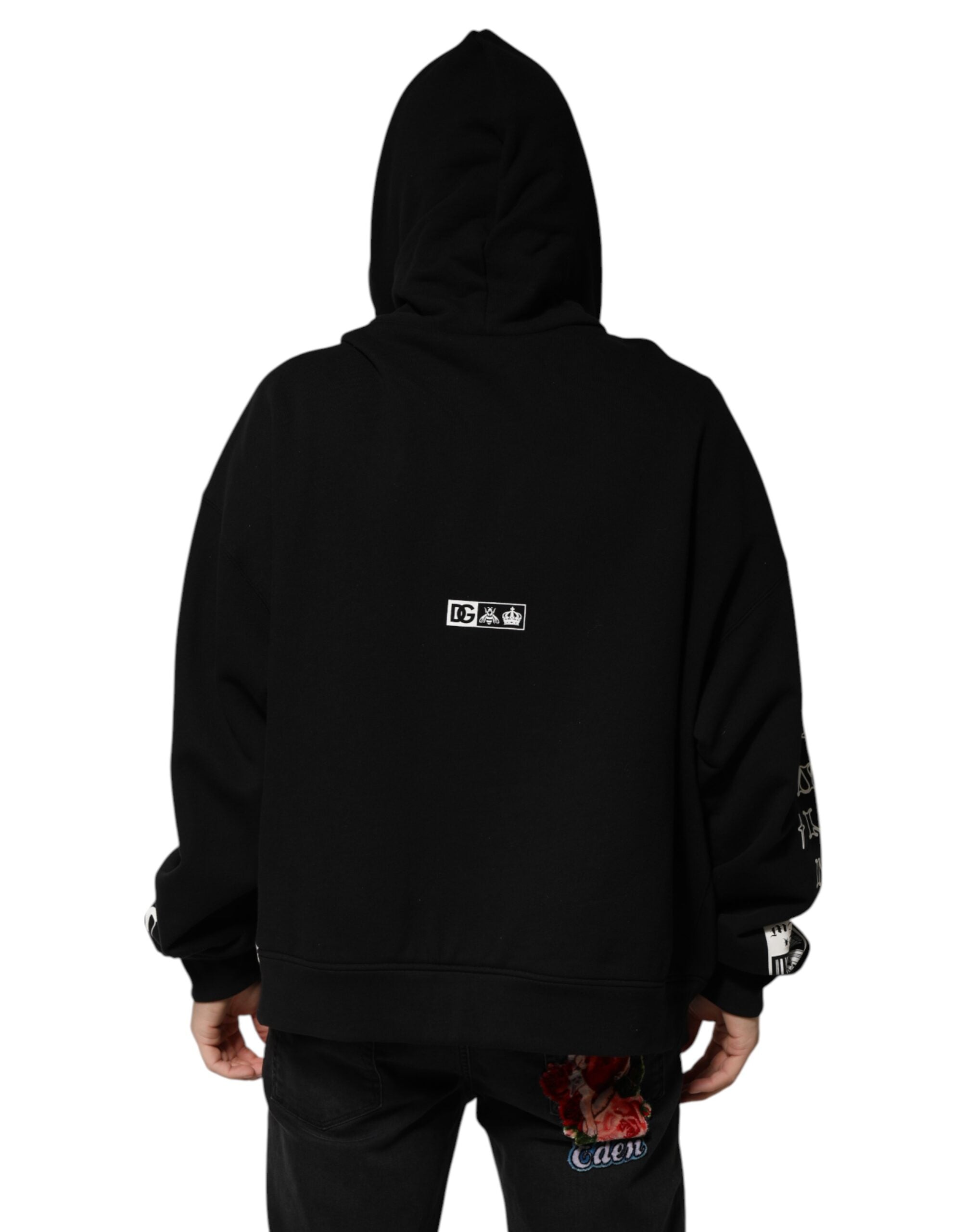 Black Cotton DG Milano Logo Print Hoodie Sweater - ventzia
