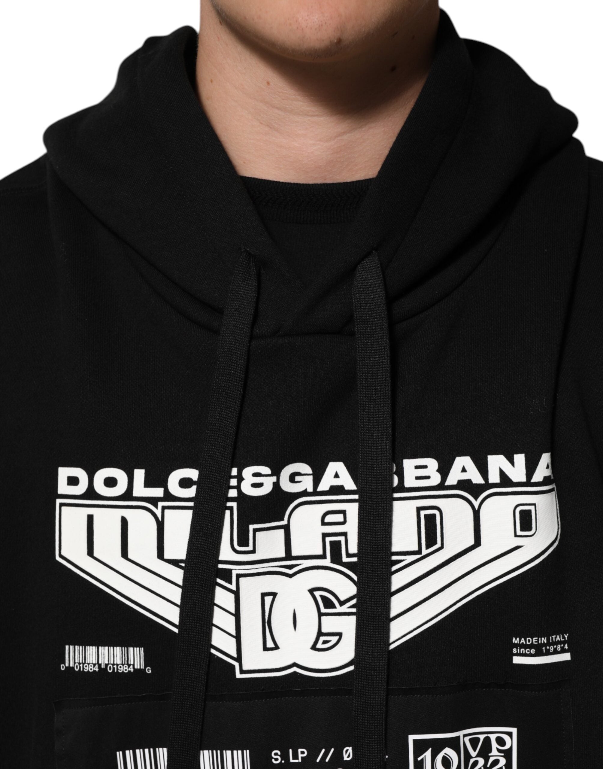 Black Cotton DG Milano Logo Print Hoodie Sweater - ventzia