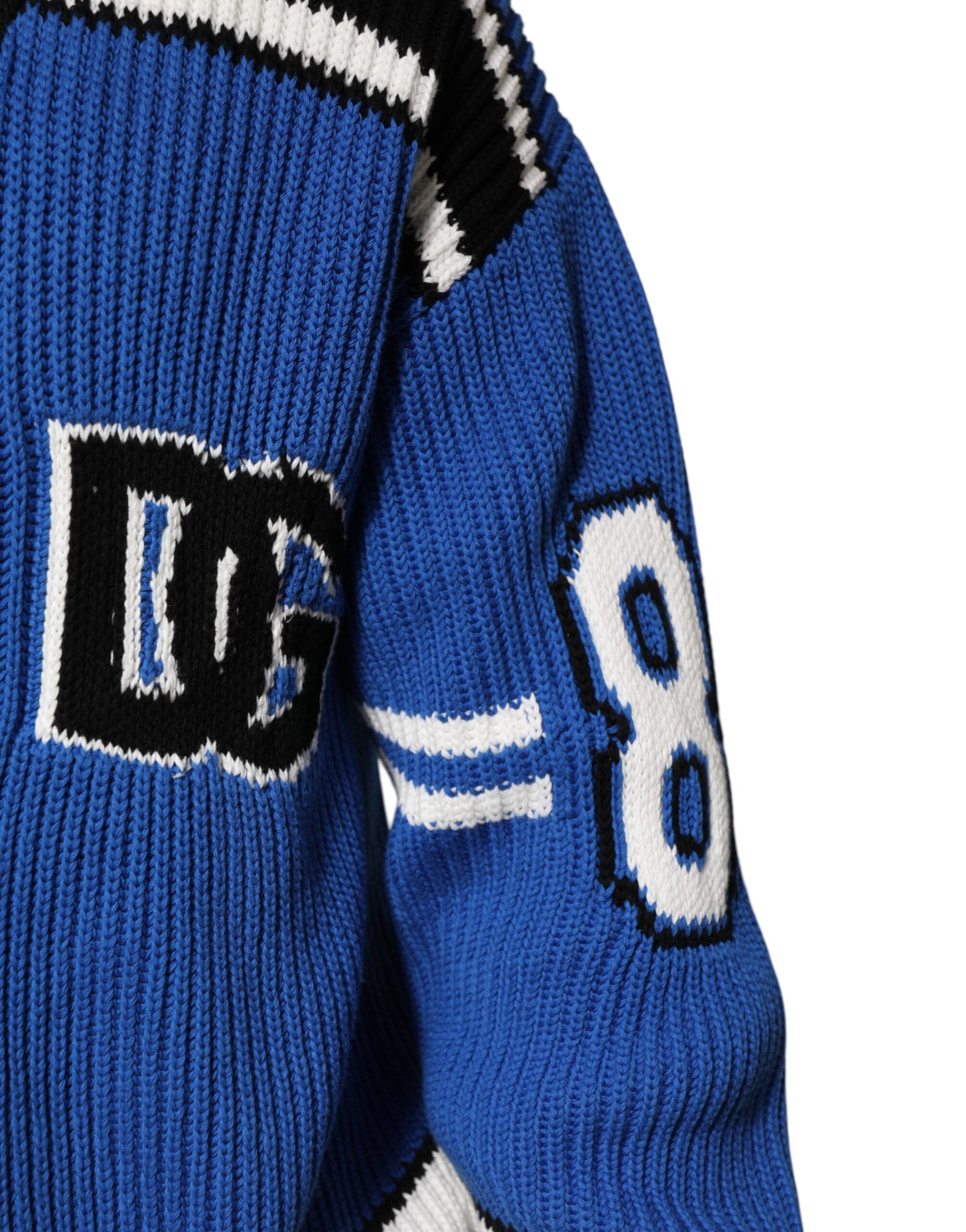 Blue Cotton Logo Patch Ribbed Knit Cardigan Sweater - ventzia