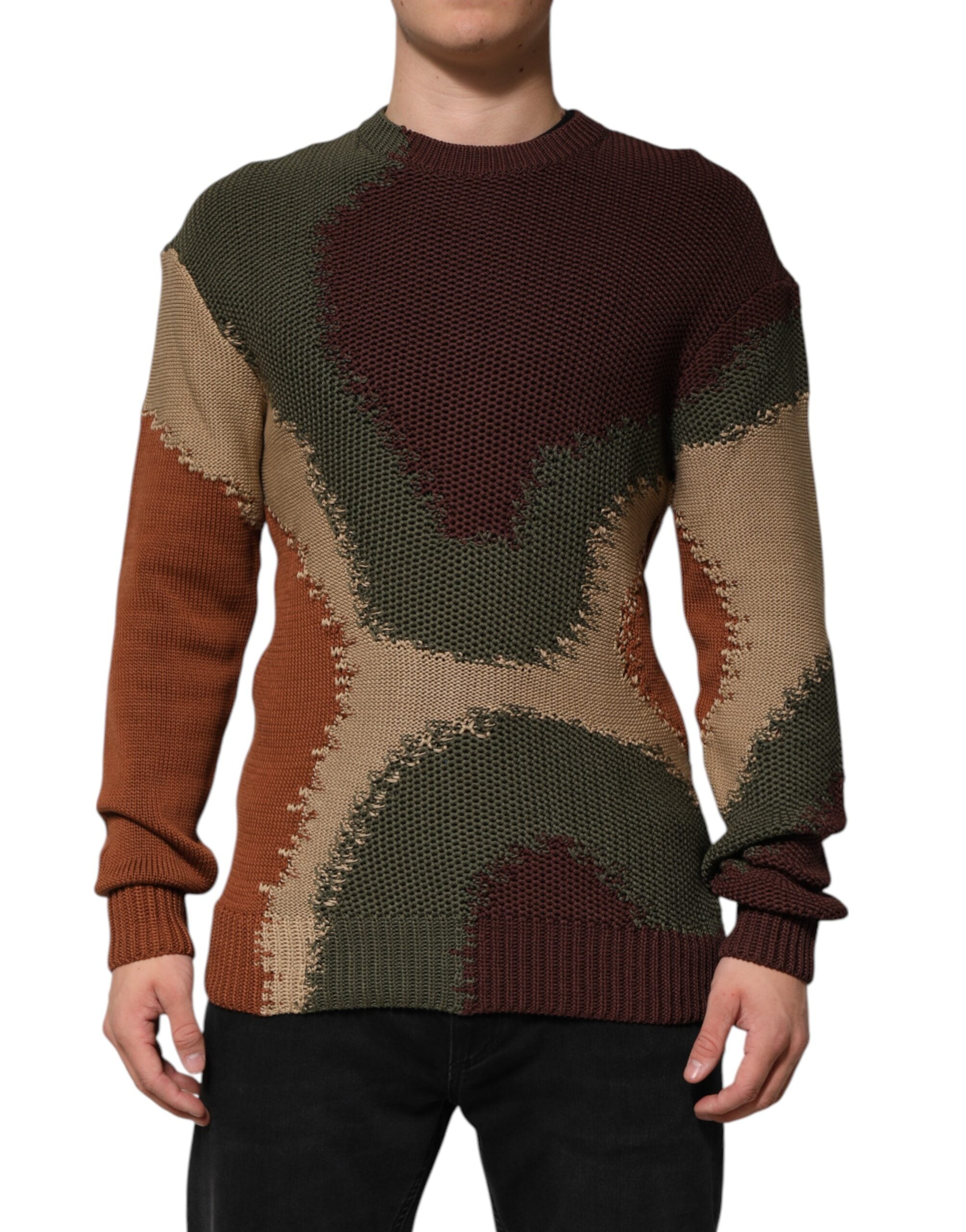 Multicolor Cotton Abstract Men Pullover Sweater - ventzia