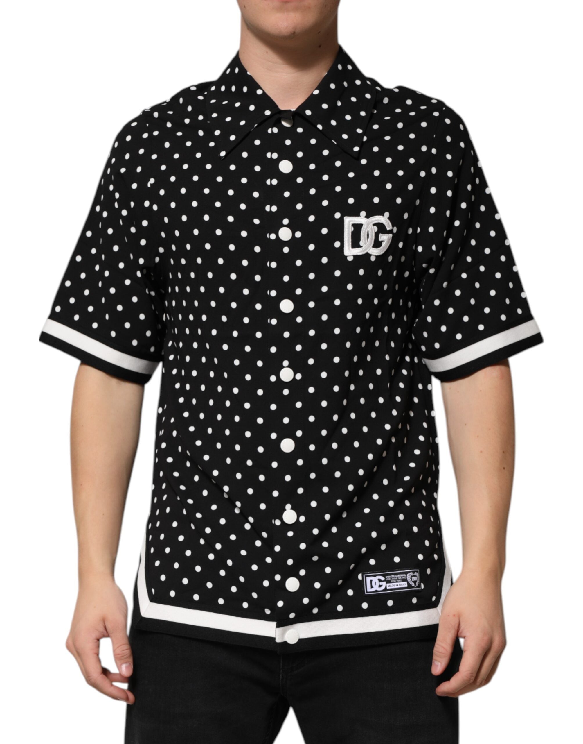 Black Polka Dot Short Sleeves Collared Polo T-shirt - ventzia