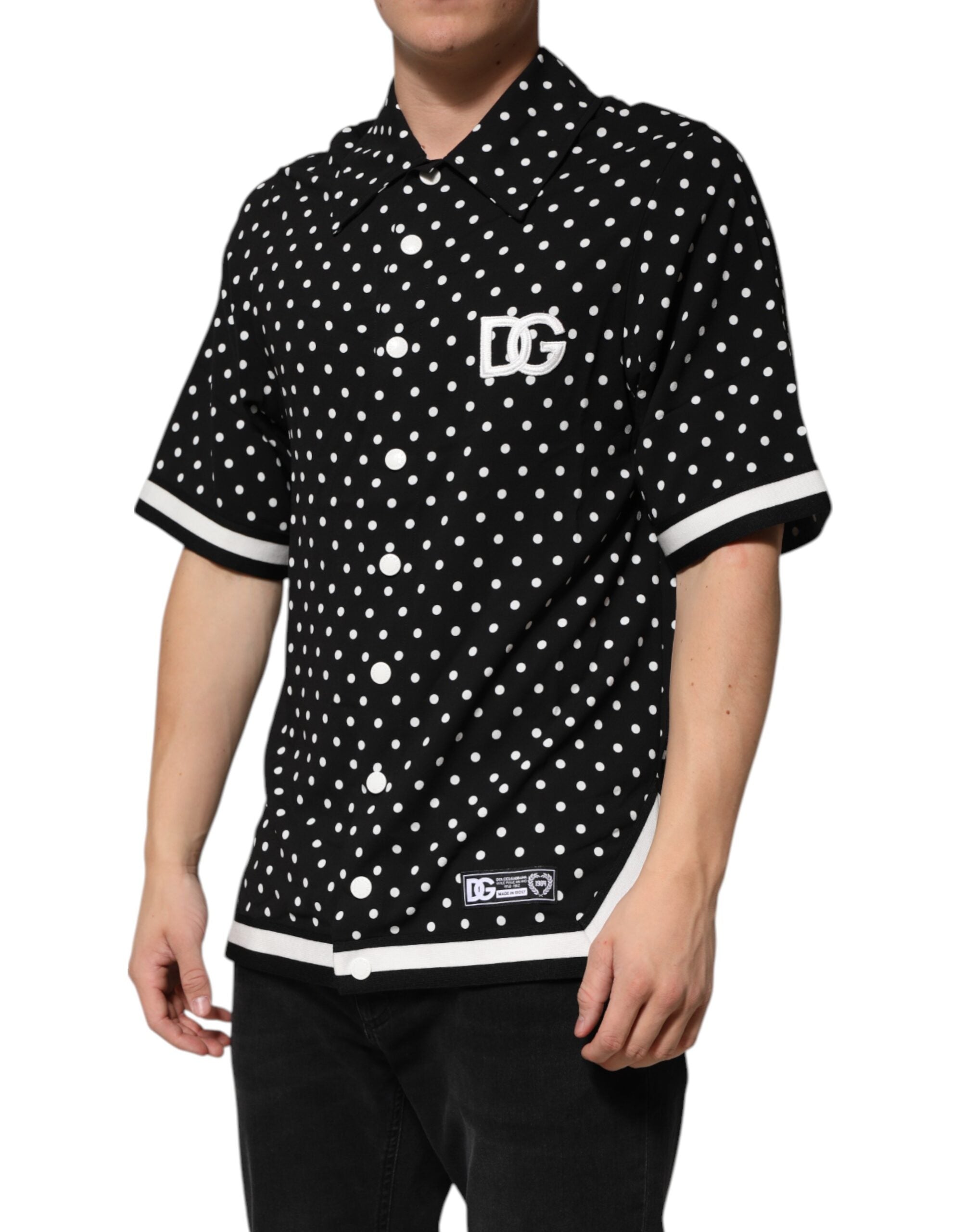 Black Polka Dot Short Sleeves Collared Polo T-shirt - ventzia