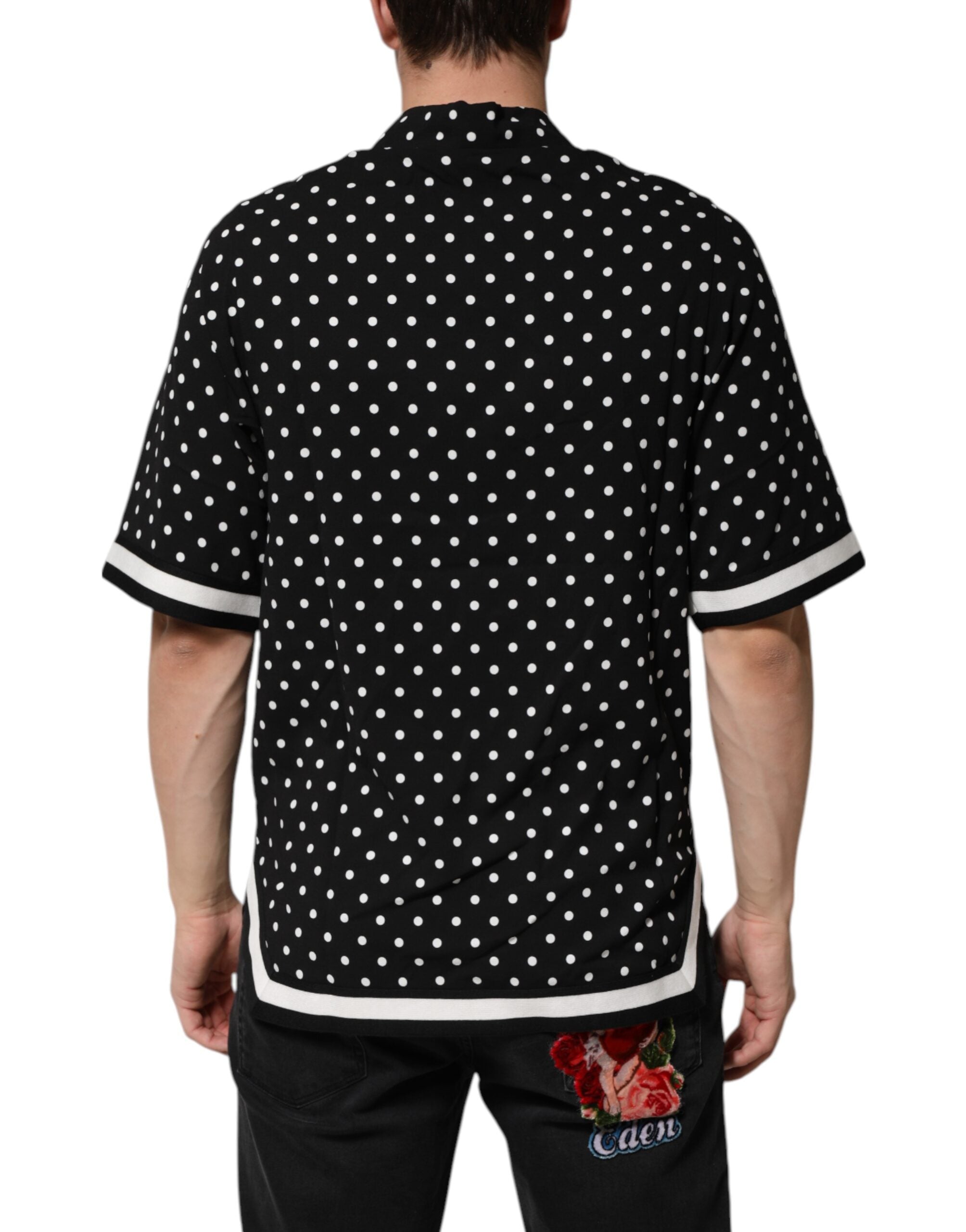 Black Polka Dot Short Sleeves Collared Polo T-shirt - ventzia