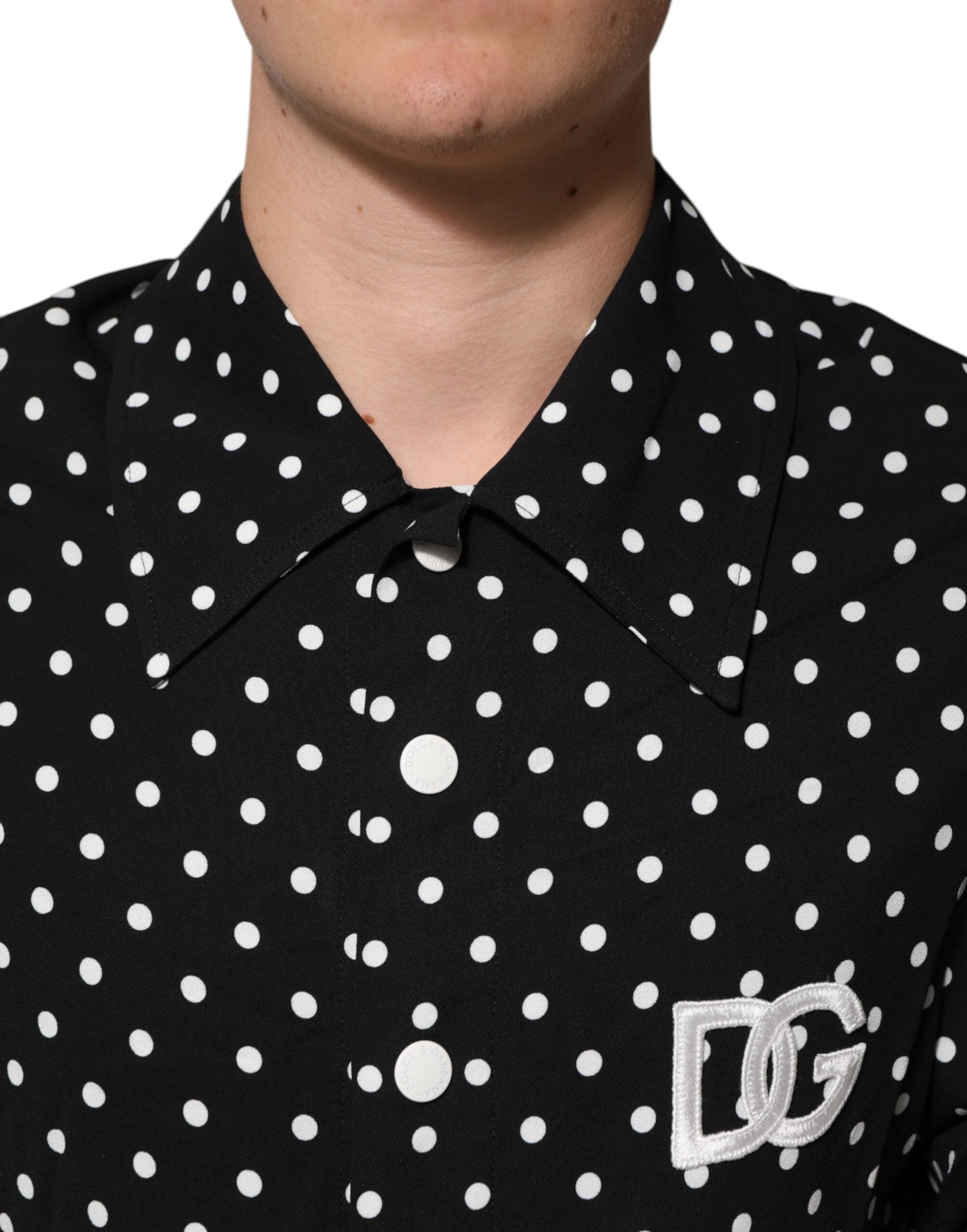 Black Polka Dot Short Sleeves Collared Polo T-shirt - ventzia