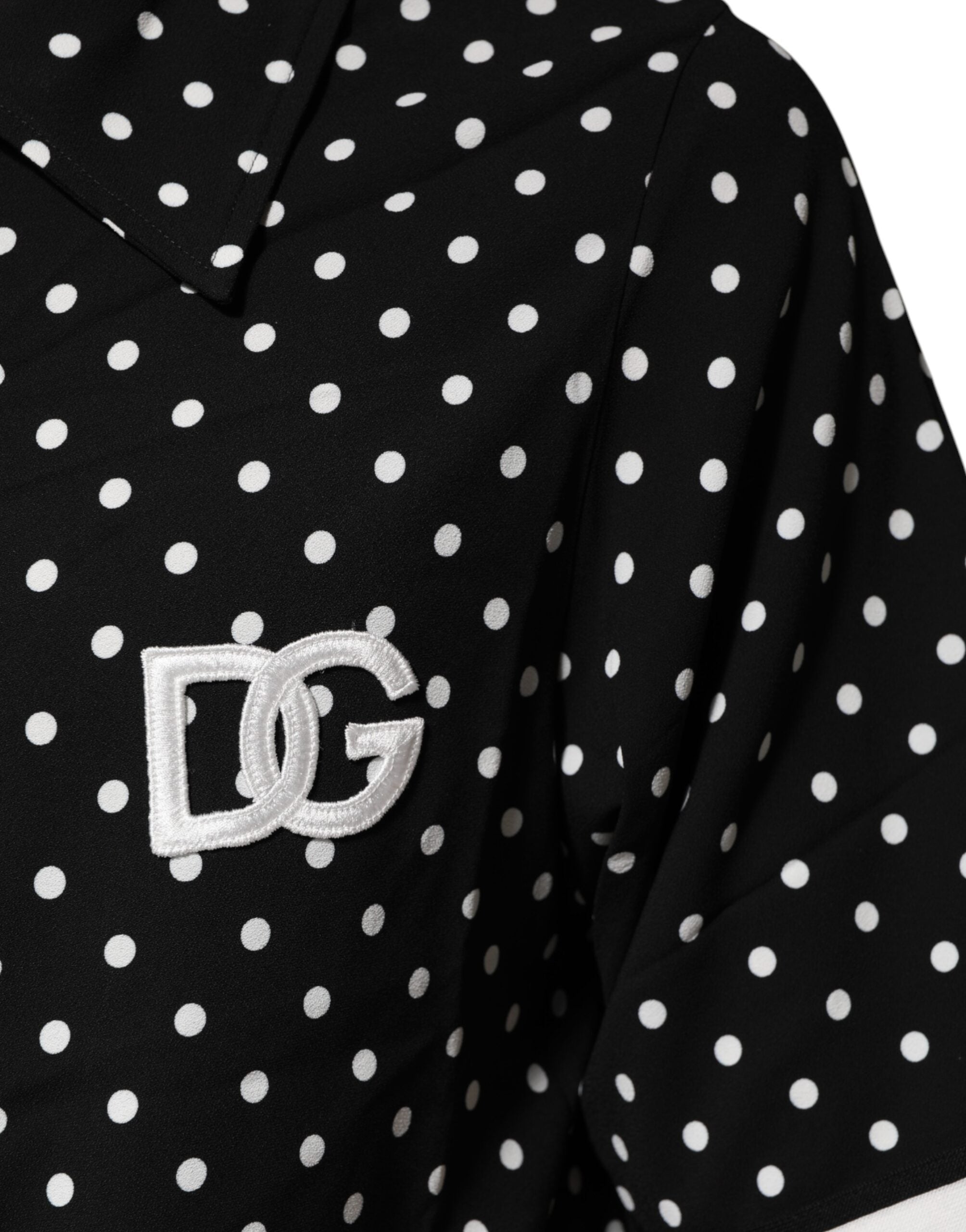 Black Polka Dot Short Sleeves Collared Polo T-shirt - ventzia