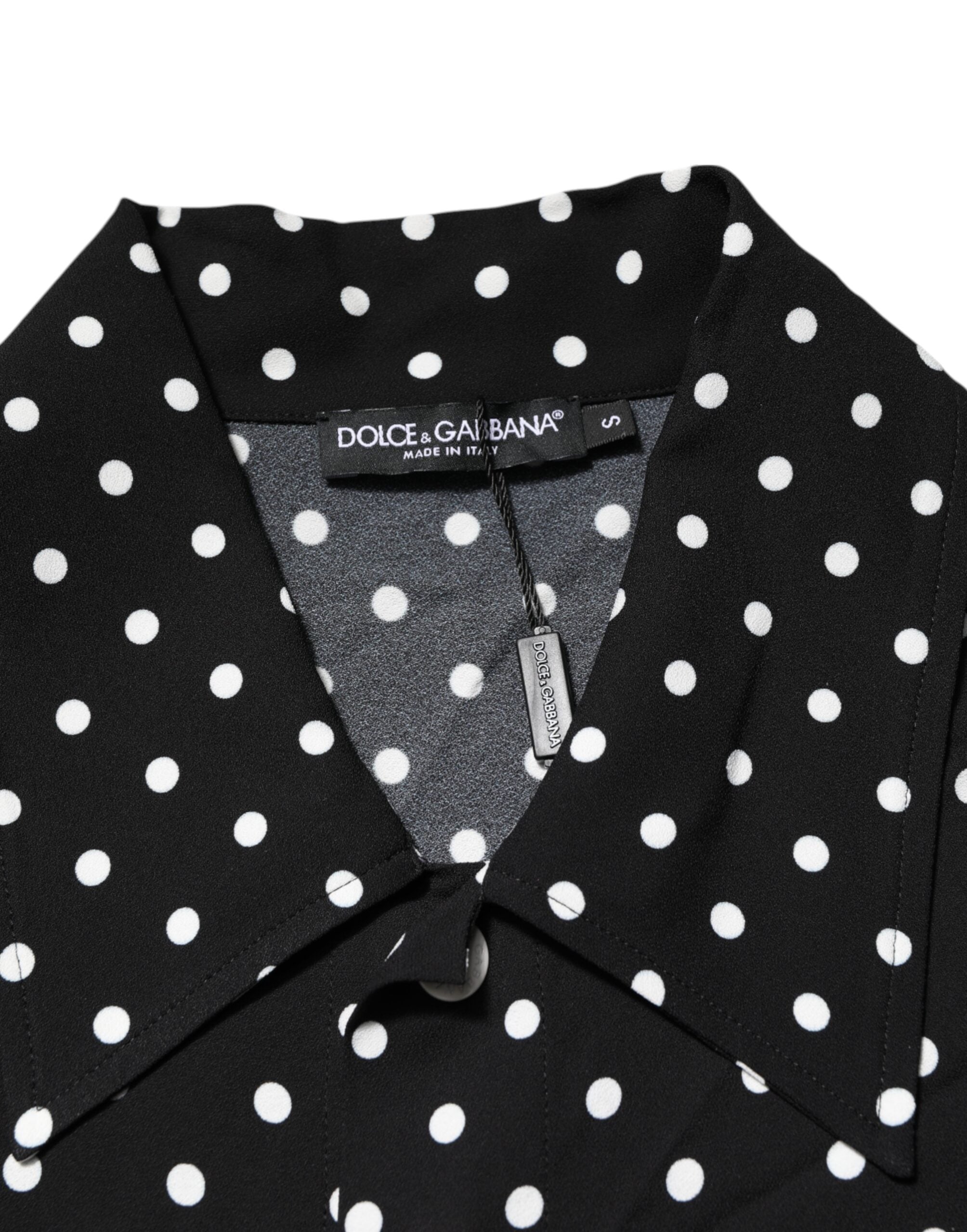 Black Polka Dot Short Sleeves Collared Polo T-shirt - ventzia
