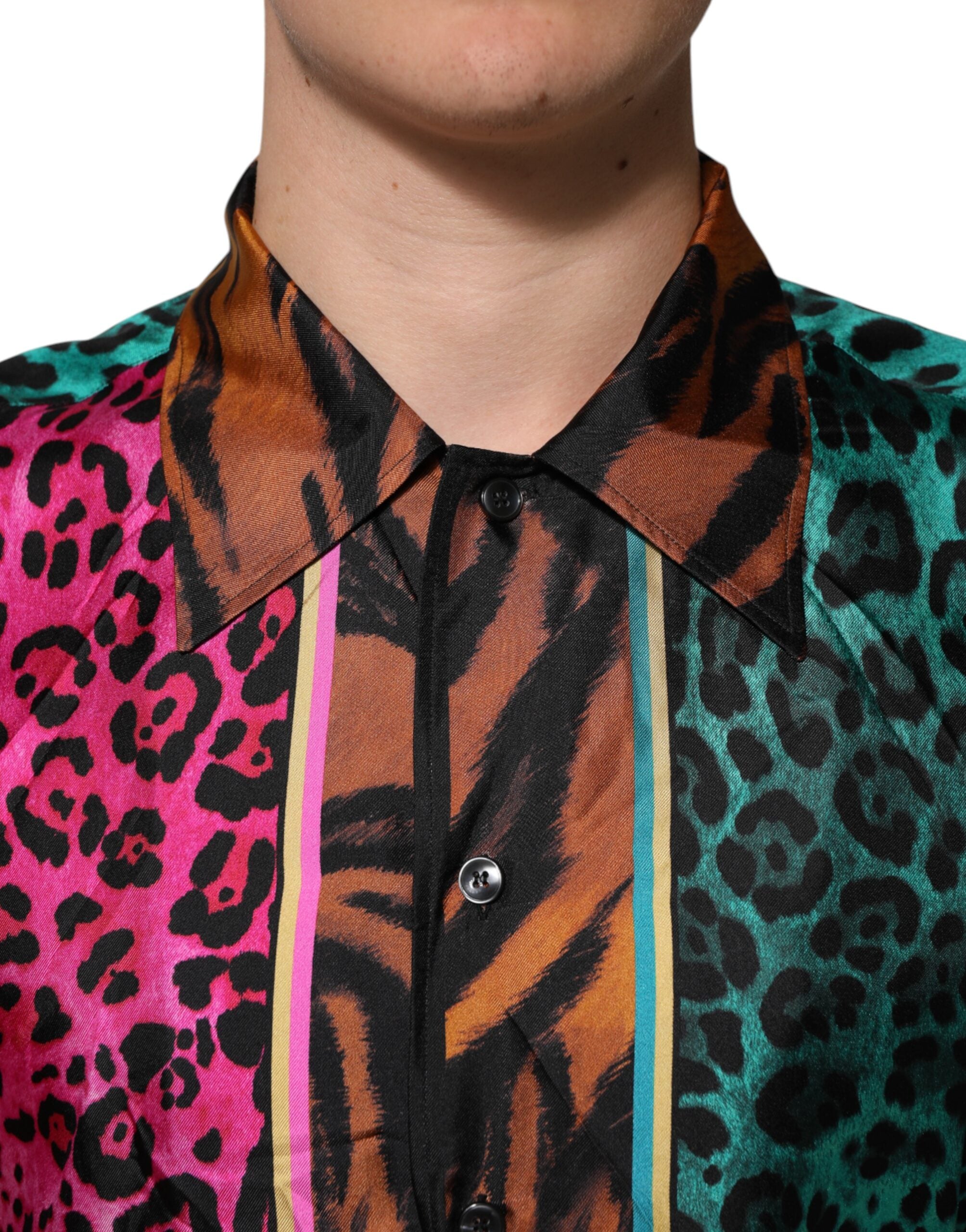 Multicolor Silk Tiger Print Hawaiian T-shirt - ventzia