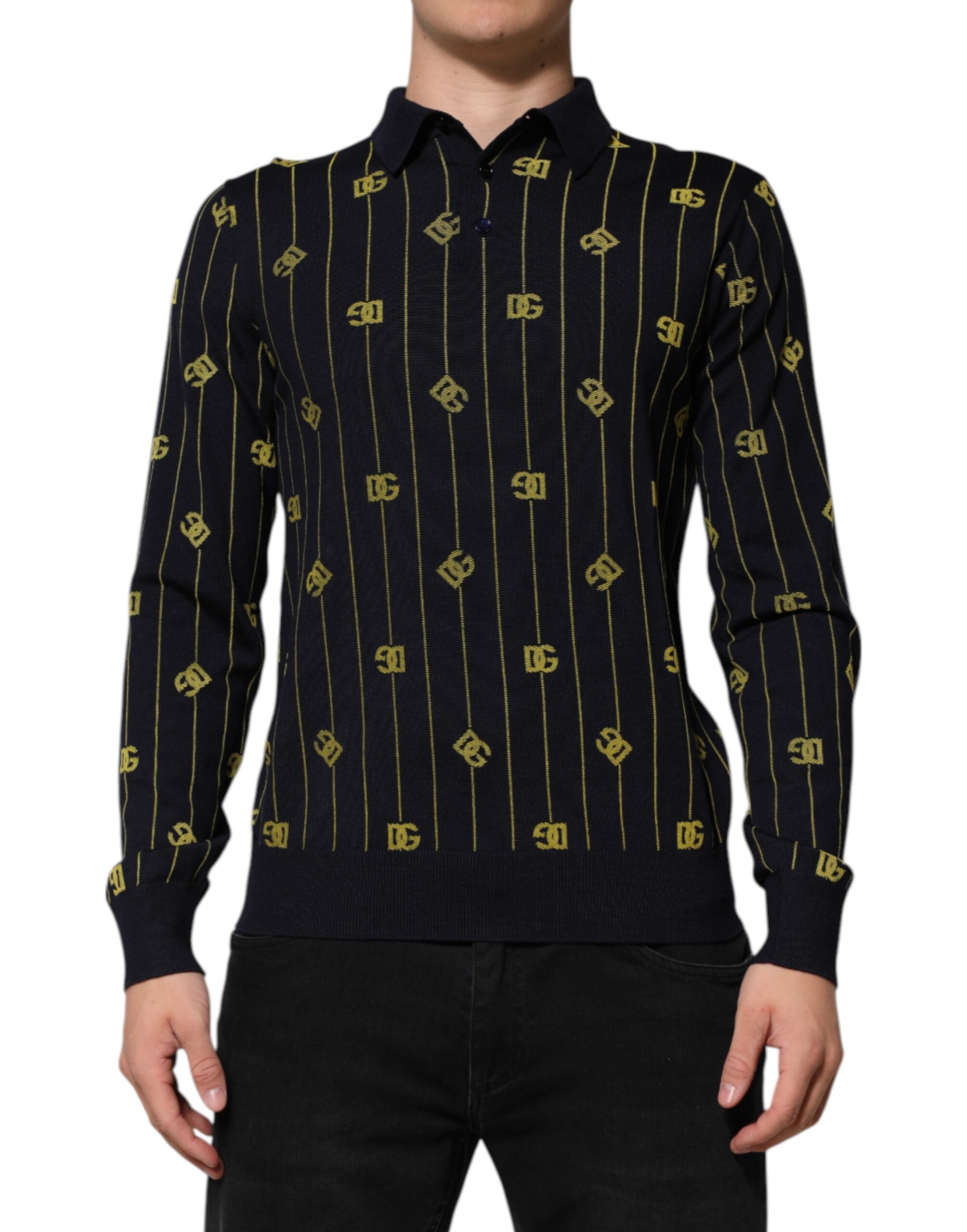Black Logo Jacquard Knitted Polo Shirt T-shirt - ventzia